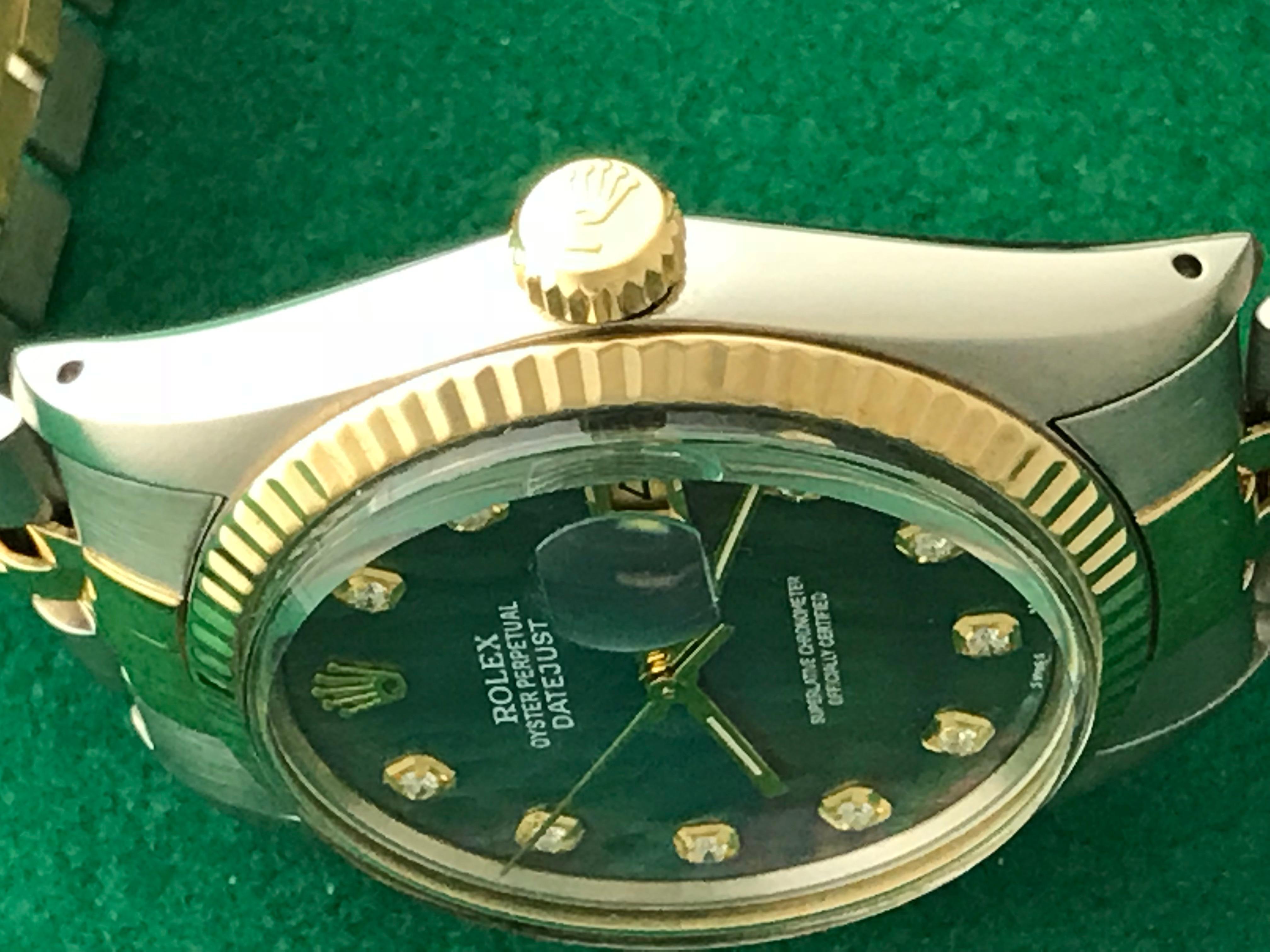 Round Cut Rolex Yellow Gold Stainless Steel Diamond Datejust Automatic Wristwatch 16013 