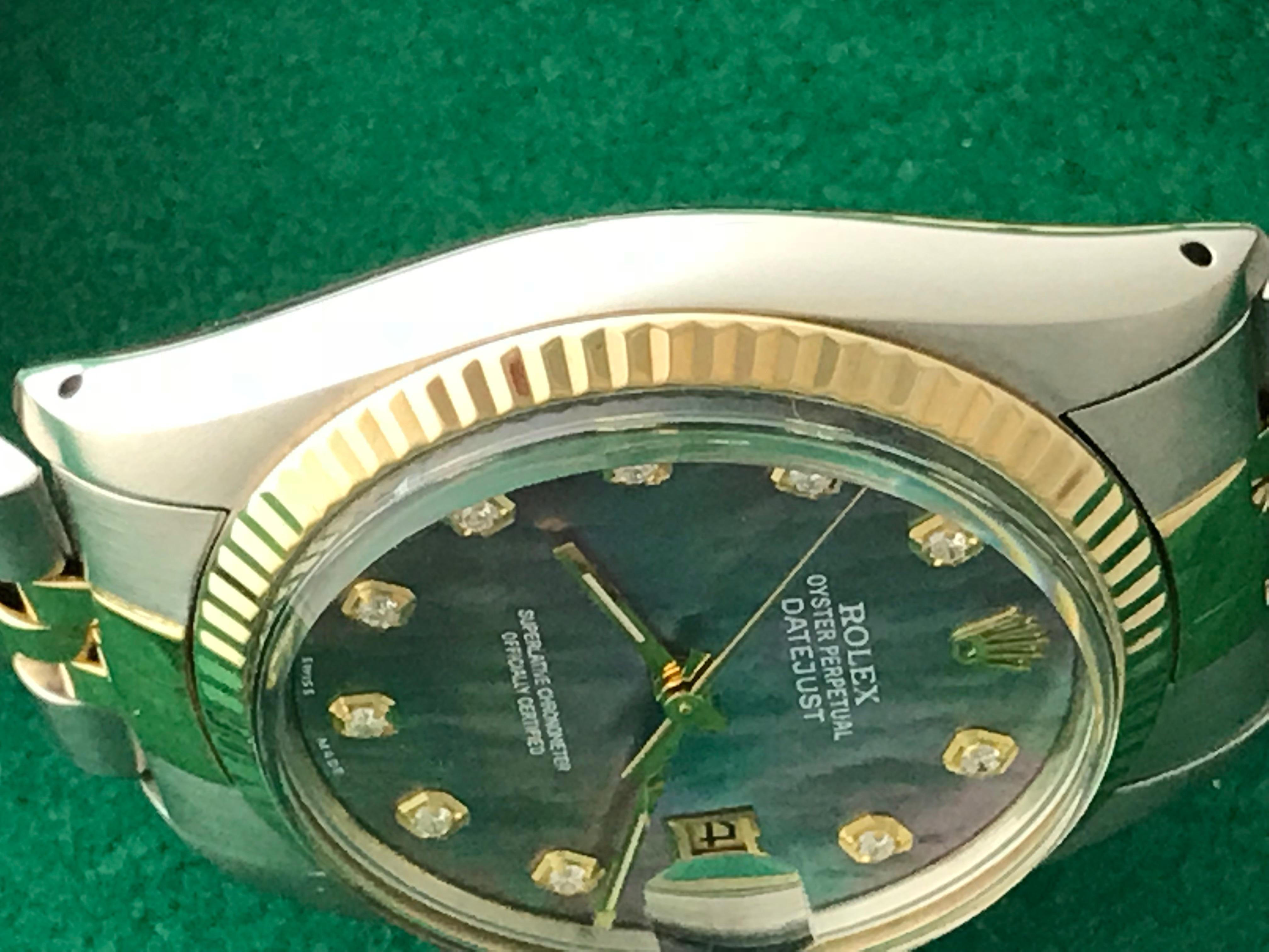 Rolex Yellow Gold Stainless Steel Diamond Datejust Automatic Wristwatch 16013  In New Condition In Dallas, TX