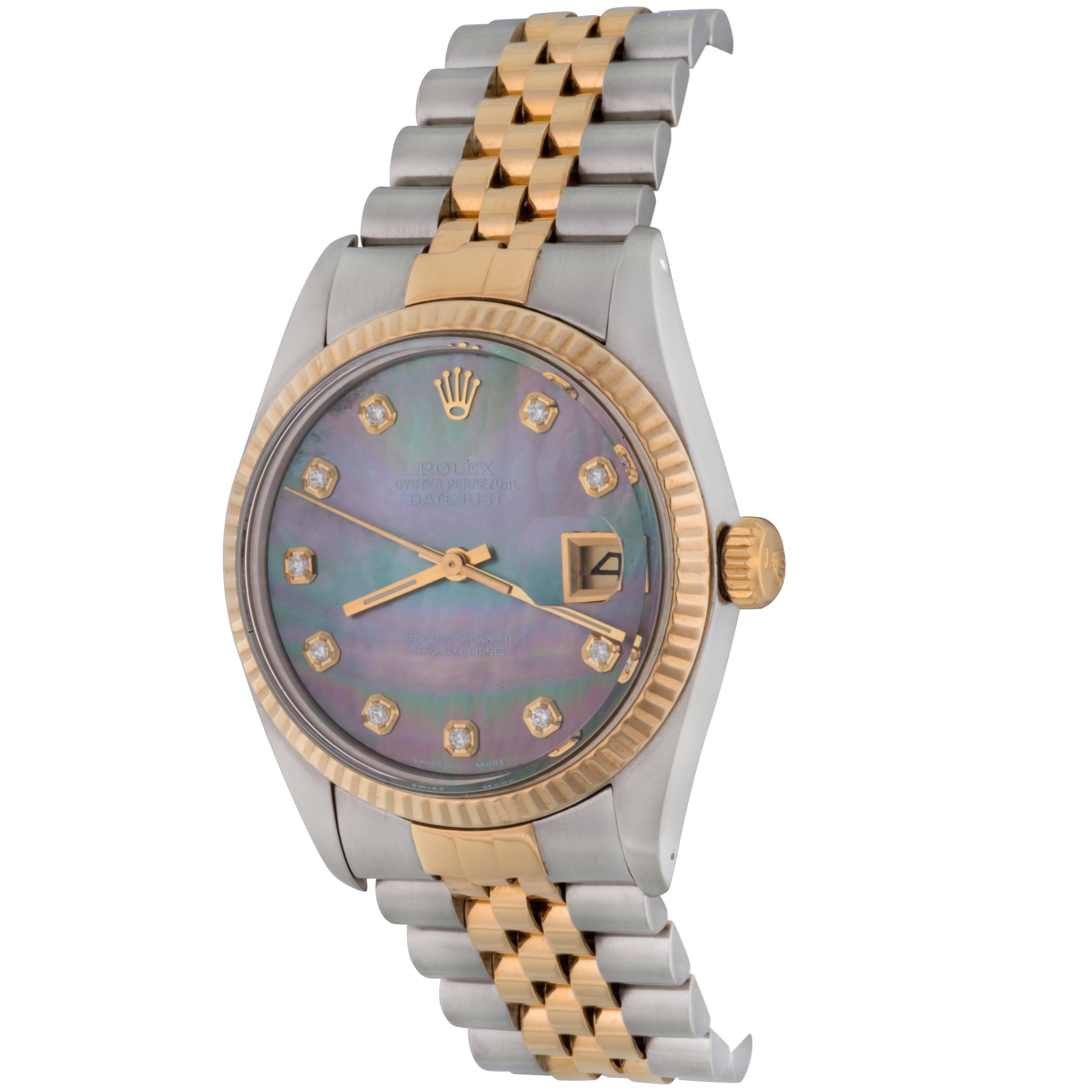 Rolex Yellow Gold Stainless Steel Diamond Datejust Automatic Wristwatch 16013 