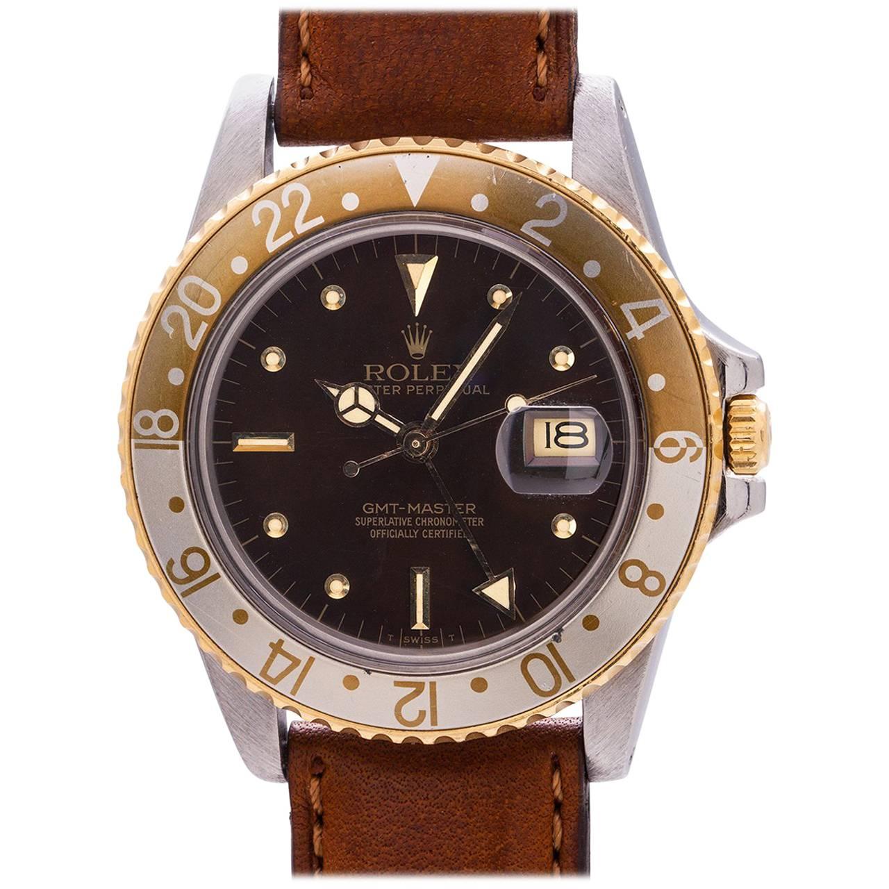 Rolex Yellow Gold Stainless Steel GMT “Rootbeer” self winding wristwatch, c.1980