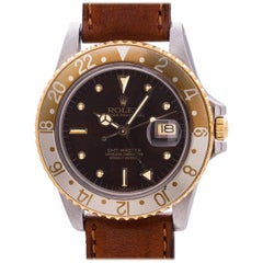 Retro Rolex Yellow Gold Stainless Steel GMT “Rootbeer” self winding wristwatch, c.1980