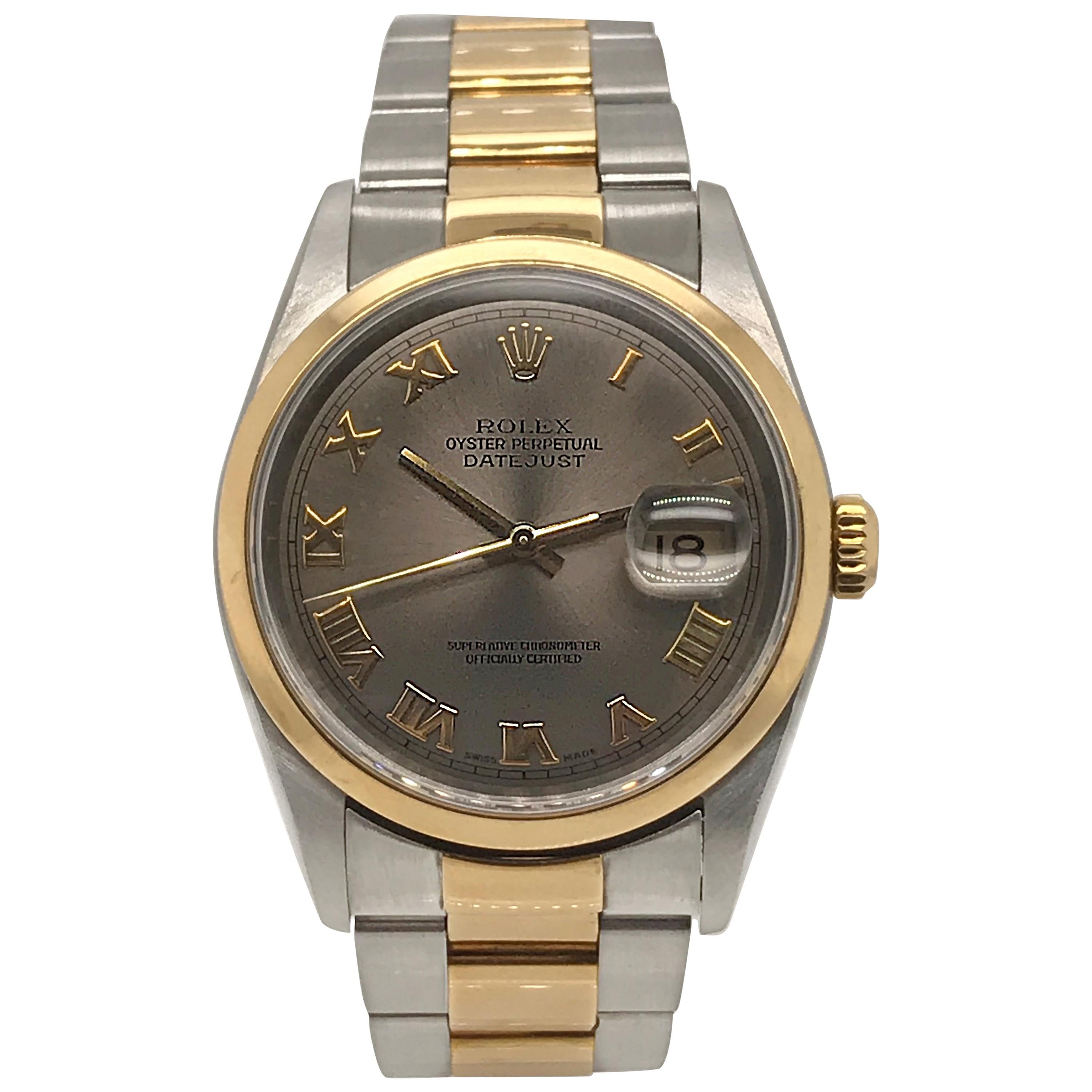 Rolex yellow gold Stainless Steel Slate Dial Datejust Wristwatch, circa 2003 