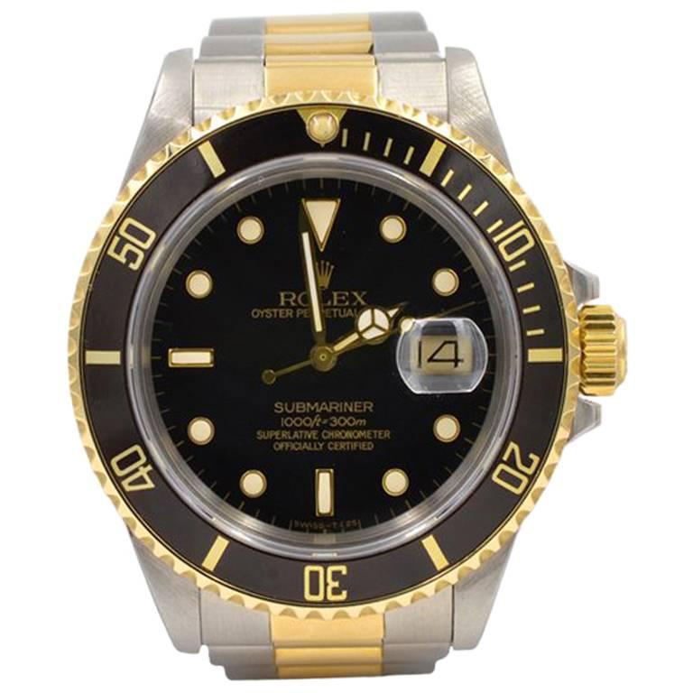 Rolex yellow gold Stainless Steel Submariner black dial Wristwatch Ref 16803 For Sale