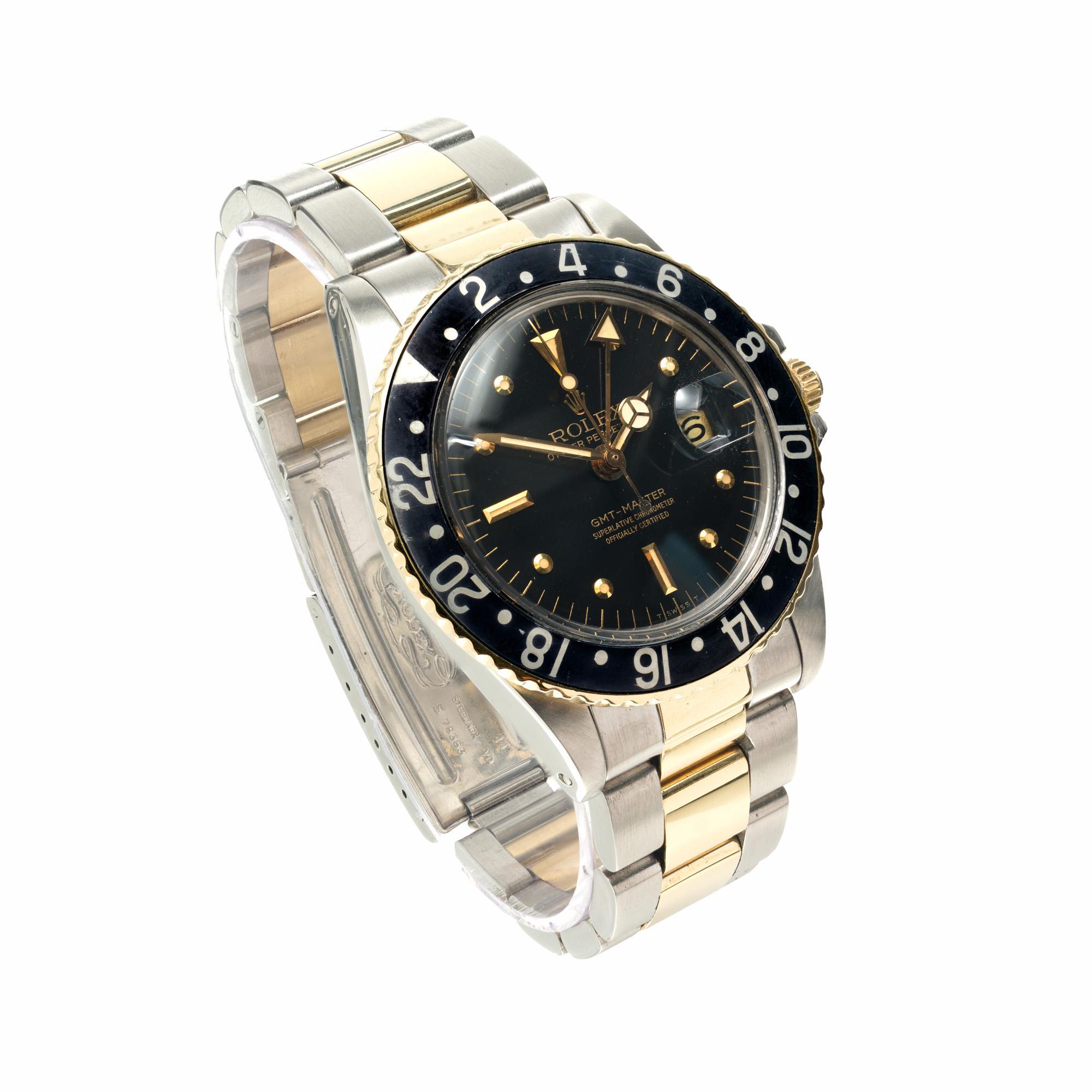 Rolex Yellow Gold Steel GMT Nipple Bezel Wristwatch Ref. 1675 In Good Condition For Sale In Stamford, CT