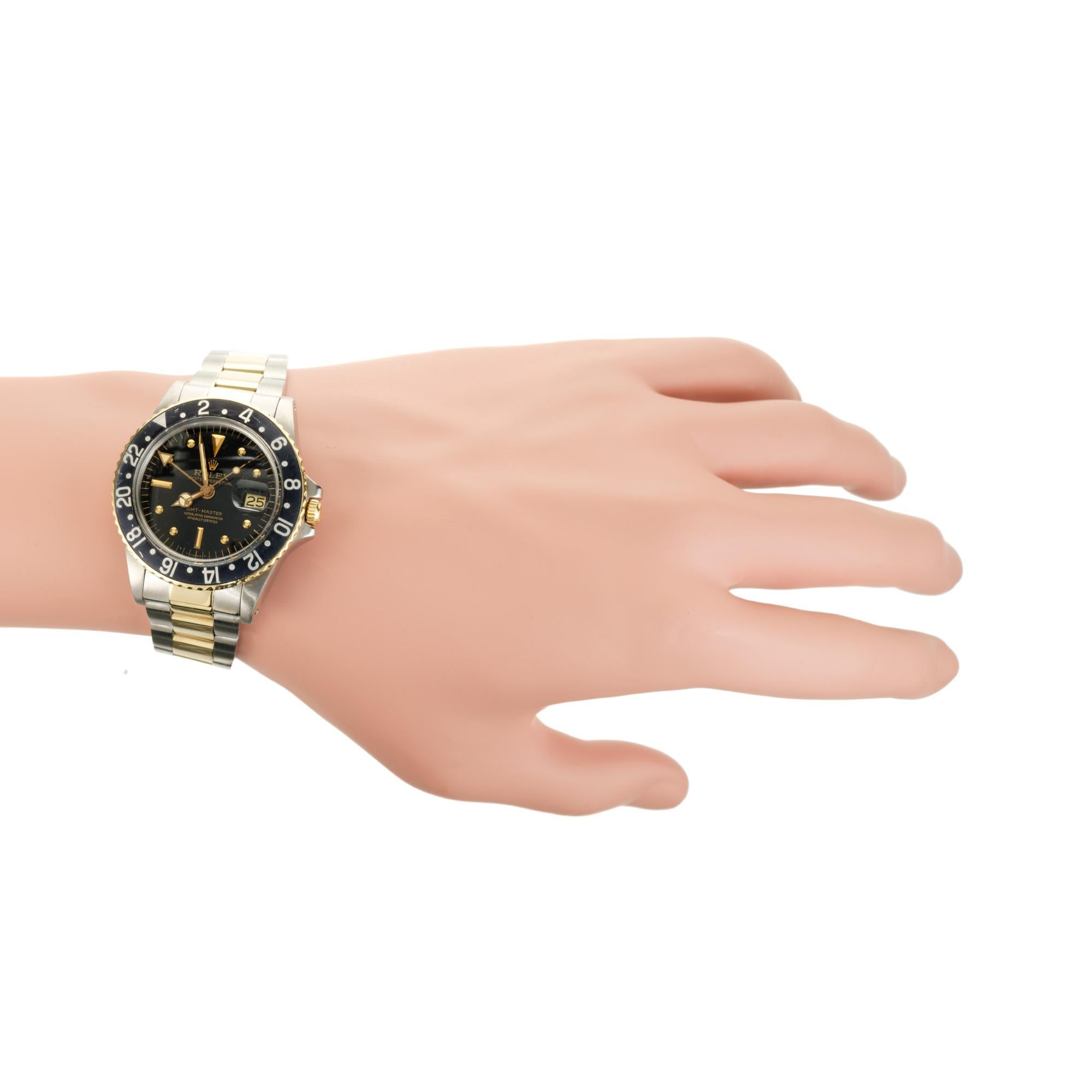 Rolex Gelbgold Stahl GMT Nipple Lünette Armbanduhr Ref. 1675 im Angebot 3