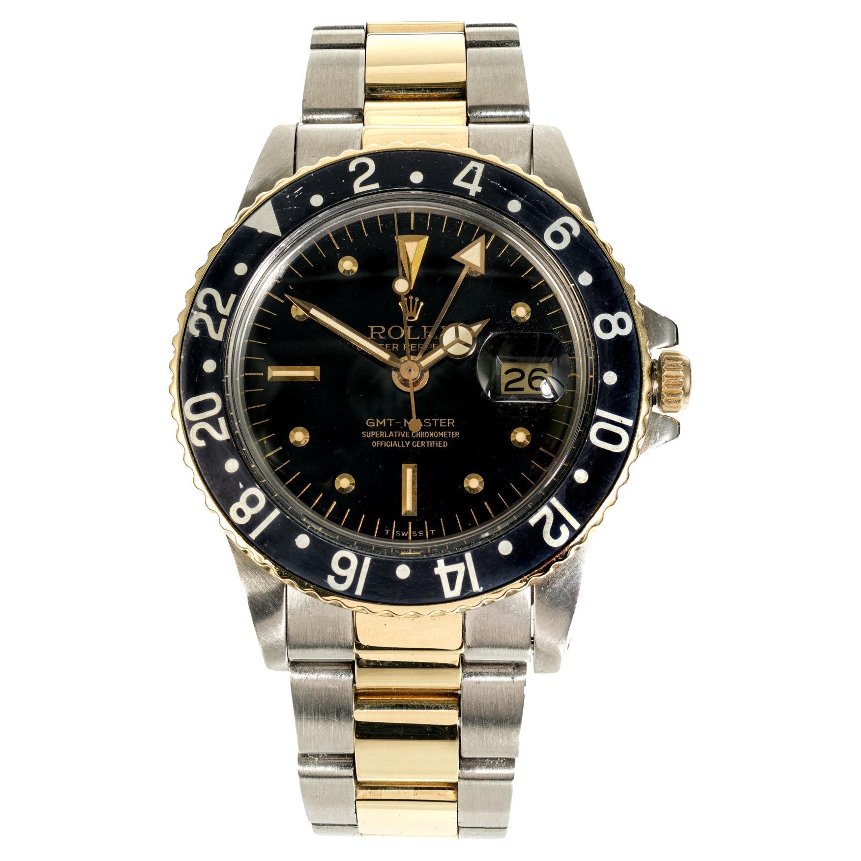 Rolex Gelbgold Stahl GMT Nipple Lünette Armbanduhr Ref. 1675 im Angebot