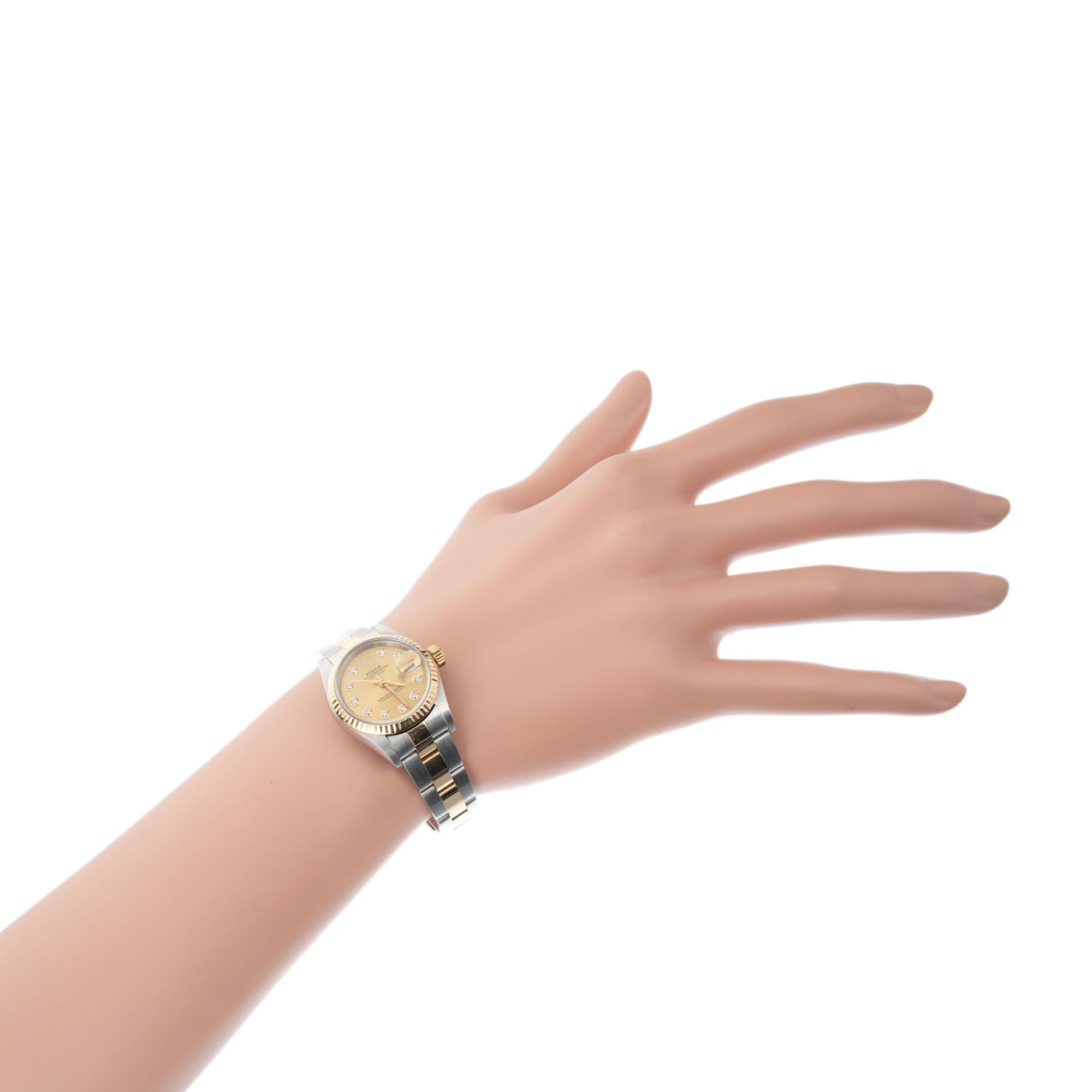Rolex Yellow Gold Steel Ladies Diamond Datejust Wristwatch 3