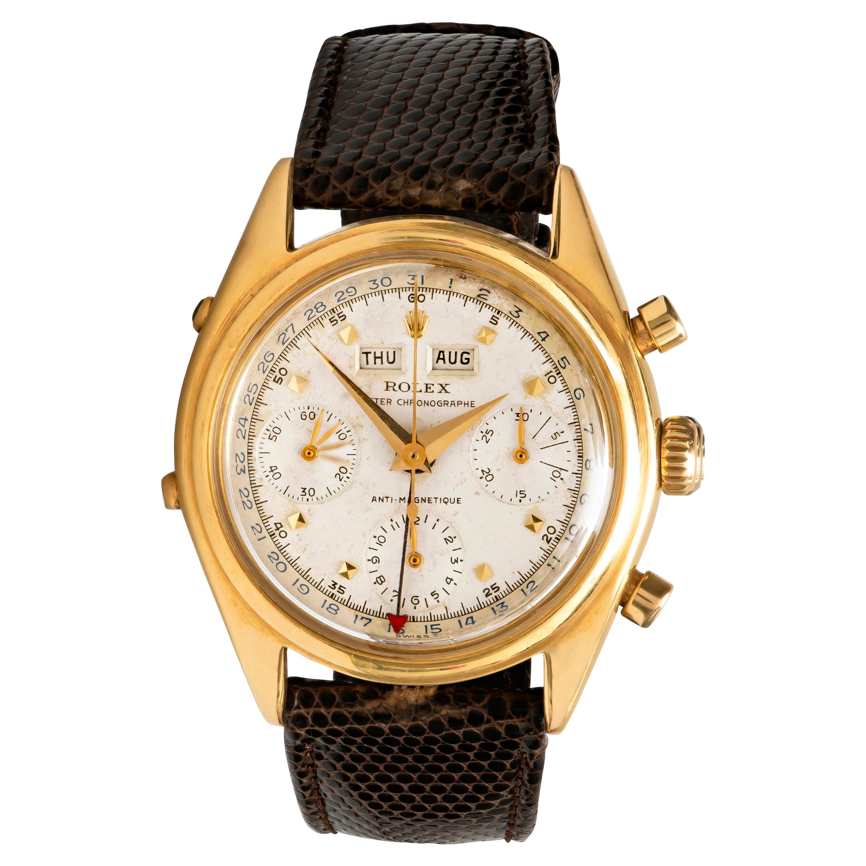Rolex Yellow Gold Triple-Calendar Chronograph Dato-Compax Wristwatch Ref 6036 For Sale
