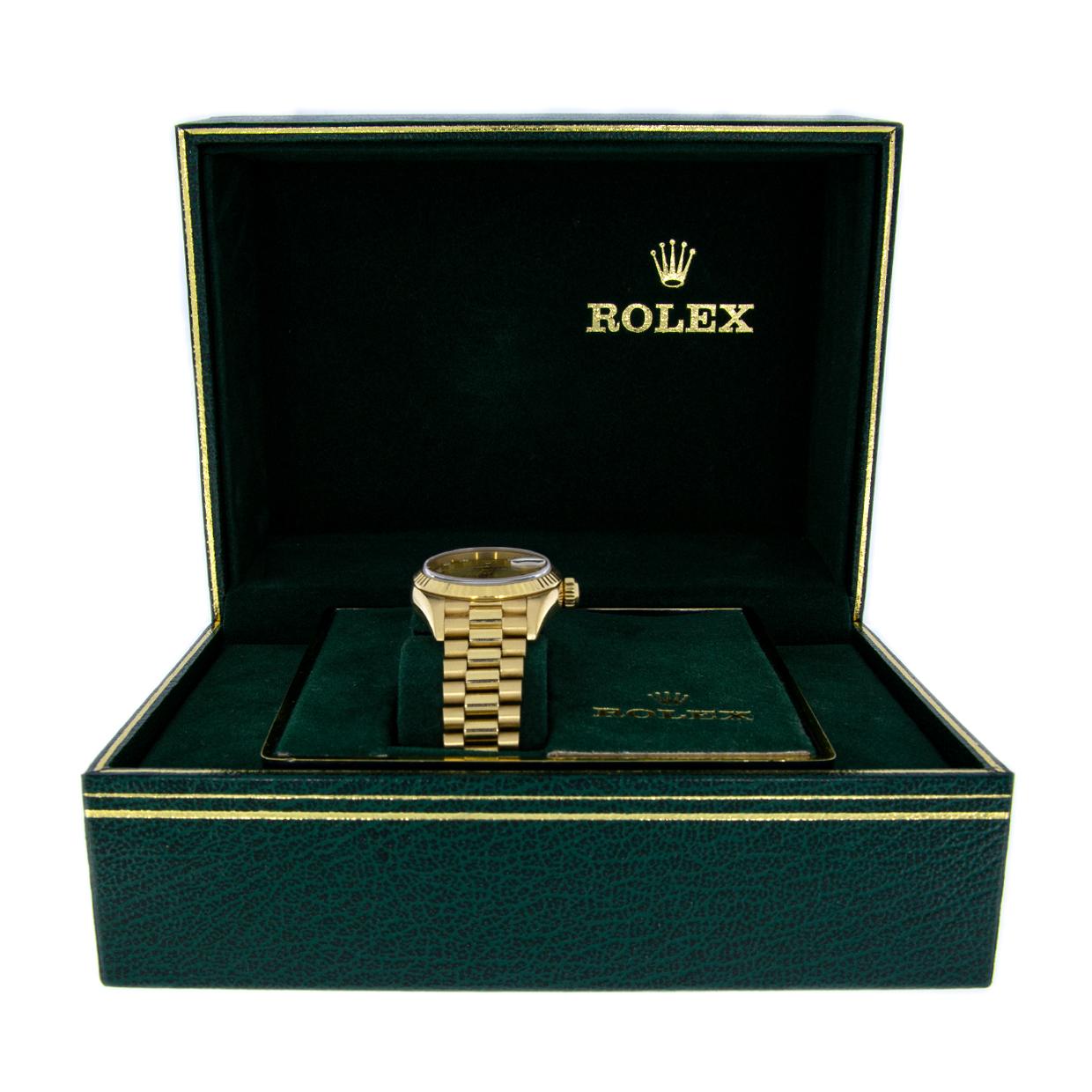 Rolex Yellow Gold Ladies President Diamond Dial Watch In Excellent Condition For Sale In Columbia, MO