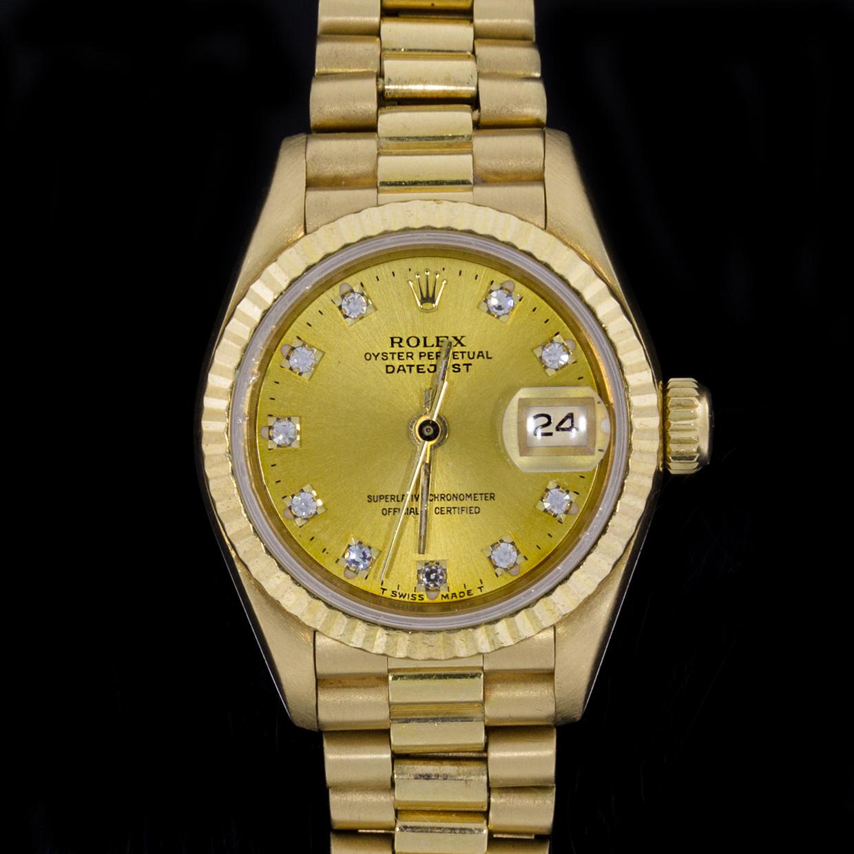 Women's Rolex Yellow Gold Ladies President Diamond Dial Watch For Sale