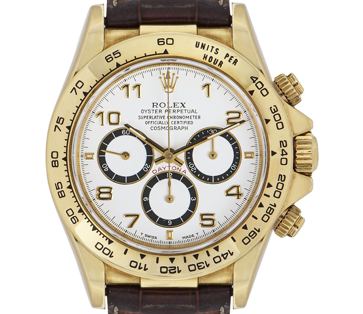 Men's Rolex Zenith Cosmograph Daytona Yellow Gold Tachymetric Bezel Watch 16518