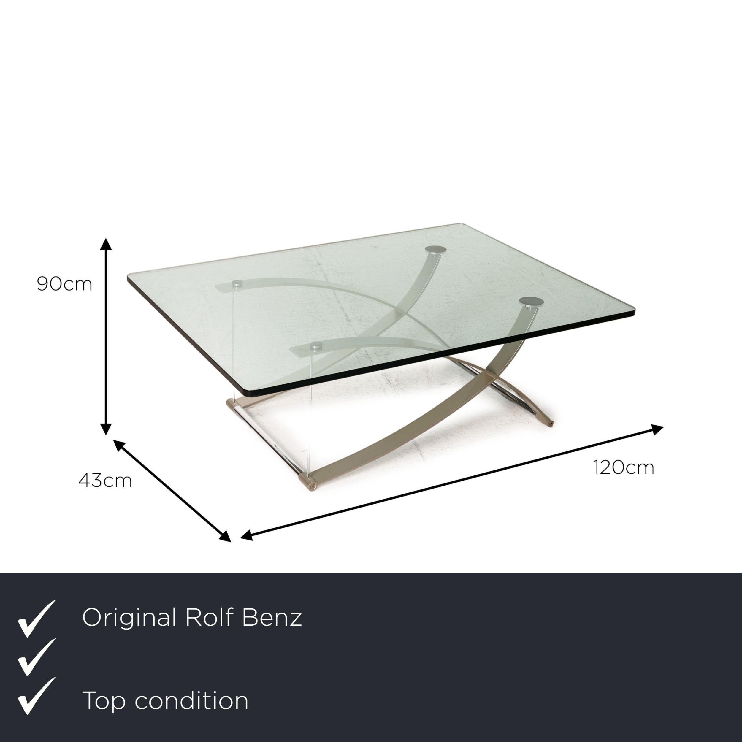 We present to you a Rolf Benz 1150 glass table silver coffee table.
 
 

 Product measurements in centimeters:
 

 depth: 43
 width: 120
 height: 90.




 