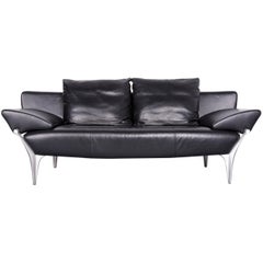 Rolf Benz 1600 Designer Leather Sofa Black Three-Seat Couch