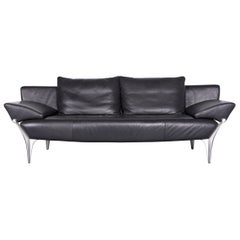 Rolf Benz 1600 Designer Leather Sofa Black Three-Seat Couch