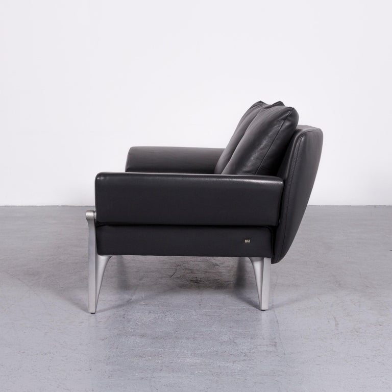 Rolf Benz 1600 Designer Leather Sofa Black Two-Seat Couch ...