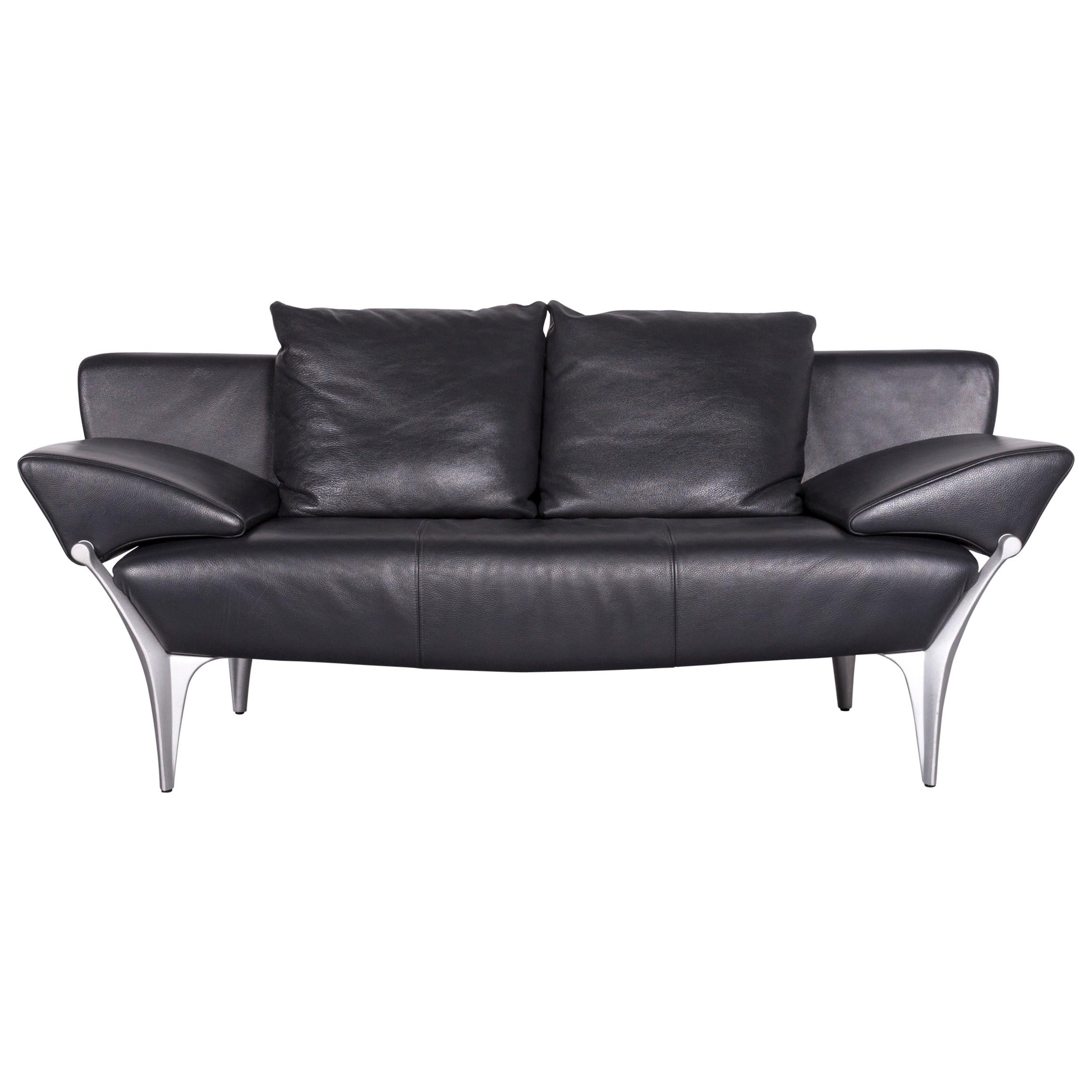 Rolf Benz 1600 Designer Leather Sofa Black Two-Seat Couch