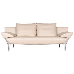 Rolf Benz 1600 Designer Leather Sofa Crème Three-Seat Couch