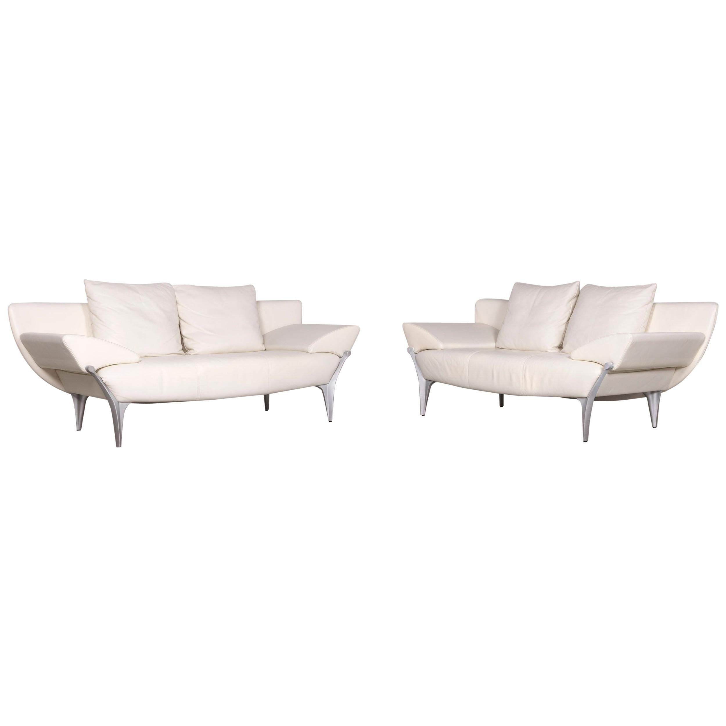 Rolf Benz 1600 Designer Leather Sofa Set Crème Two-Seat Couch