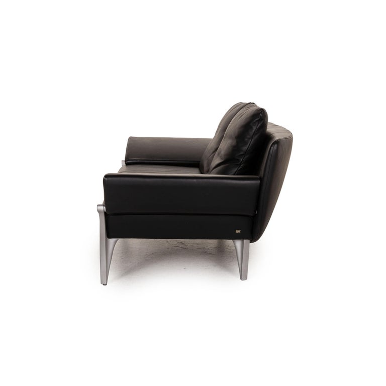 Rolf Benz 1600 Leather Sofa Black Two-Seater Couch Function For Sale at  1stDibs