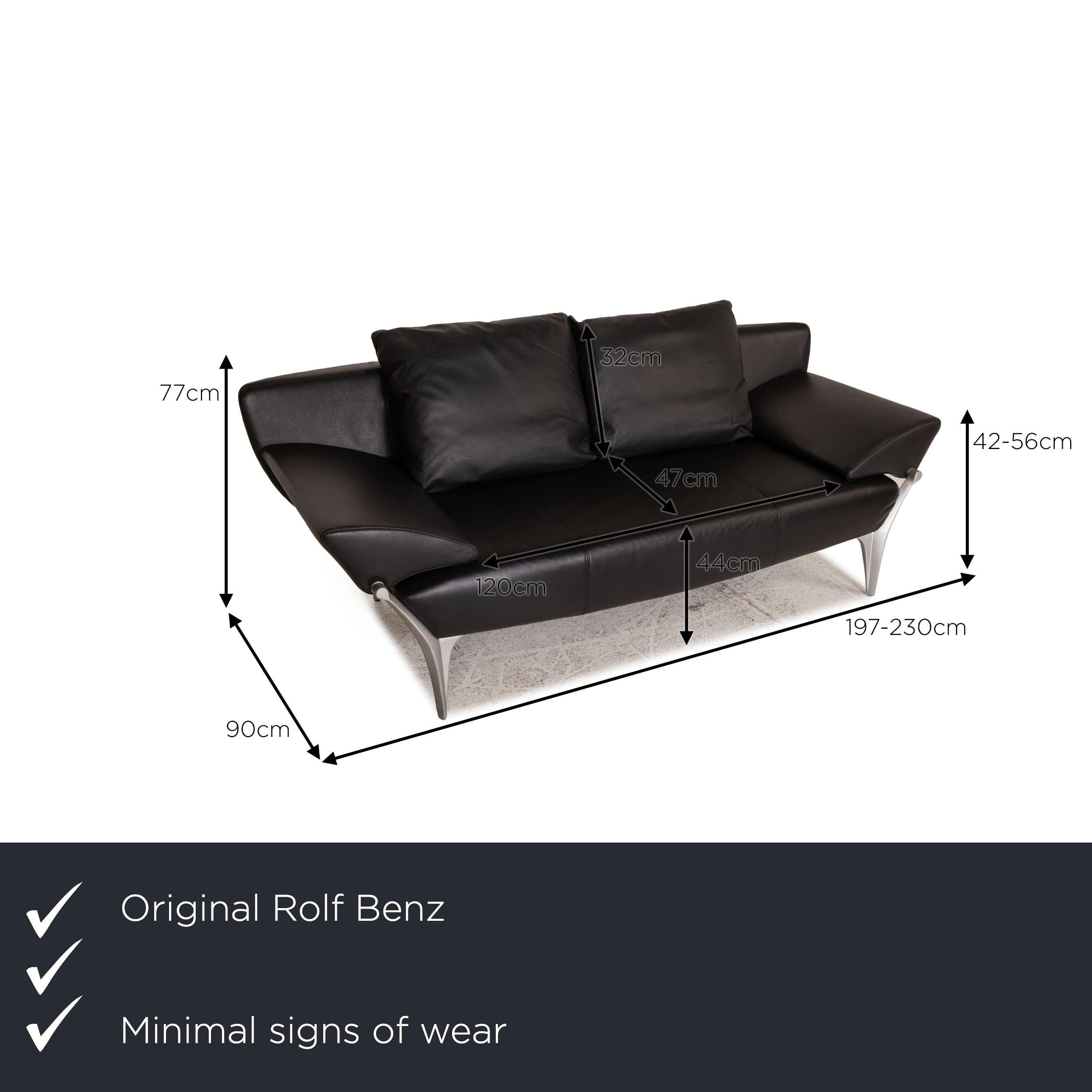 We present to you a Rolf Benz 1600 leather sofa black two-seater couch function.

Product measurements in centimeters:

depth: 90
width: 197
height: 77
seat height: 44
rest height: 42
seat depth: 47
seat width: 120
back height: 32.

 