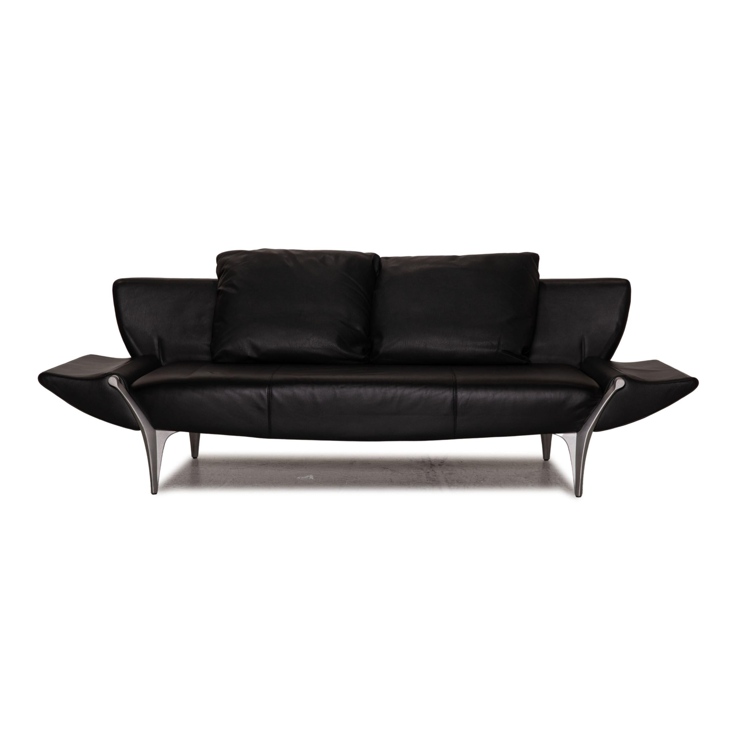 Modern Rolf Benz 1600 Leather Sofa Black Two-Seater Couch Function For Sale