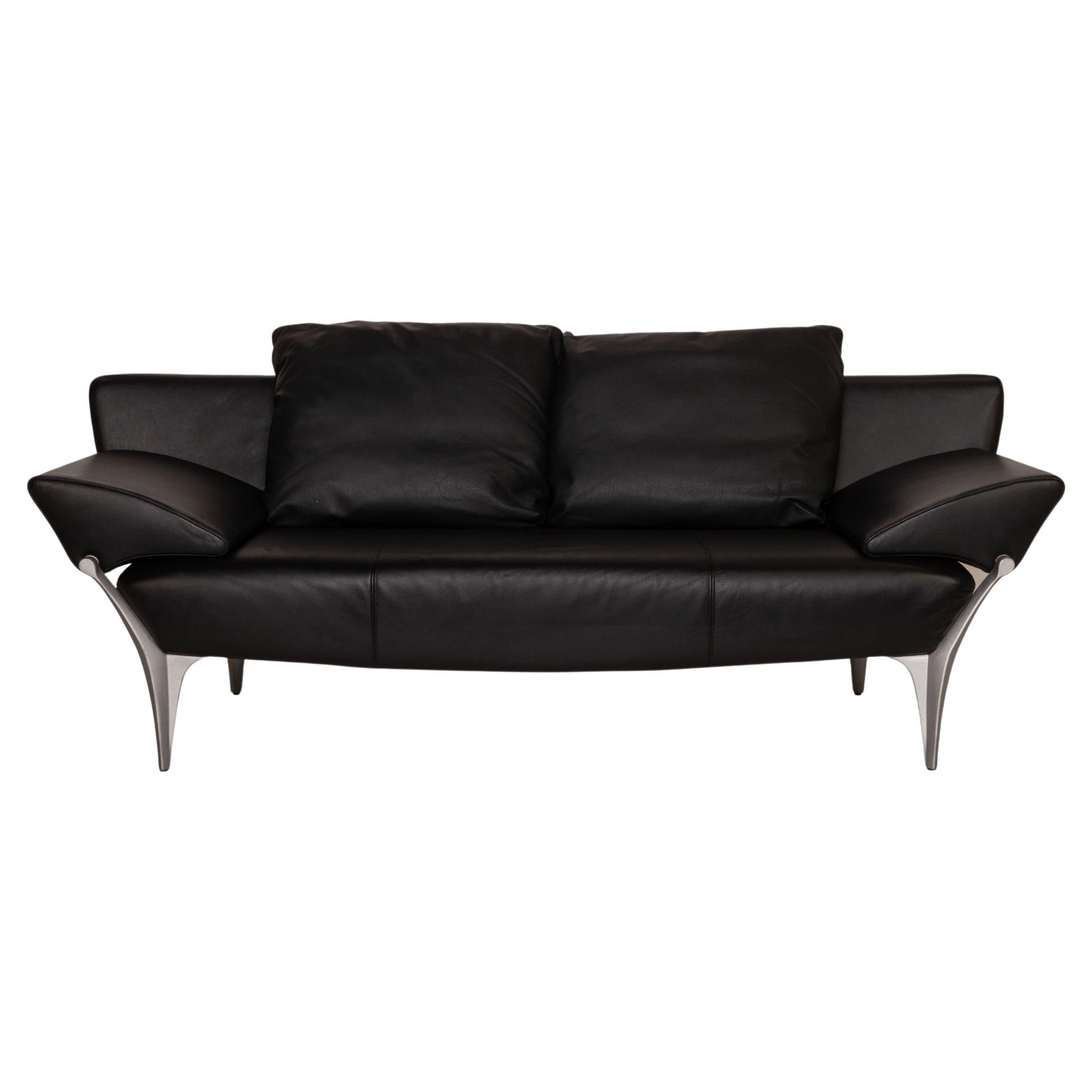 Rolf Benz 1600 Leather Sofa Black Two-Seater Couch Function For Sale