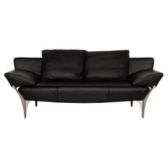 Rolf Benz 1600 Leather Sofa Black Two-Seater Couch Function