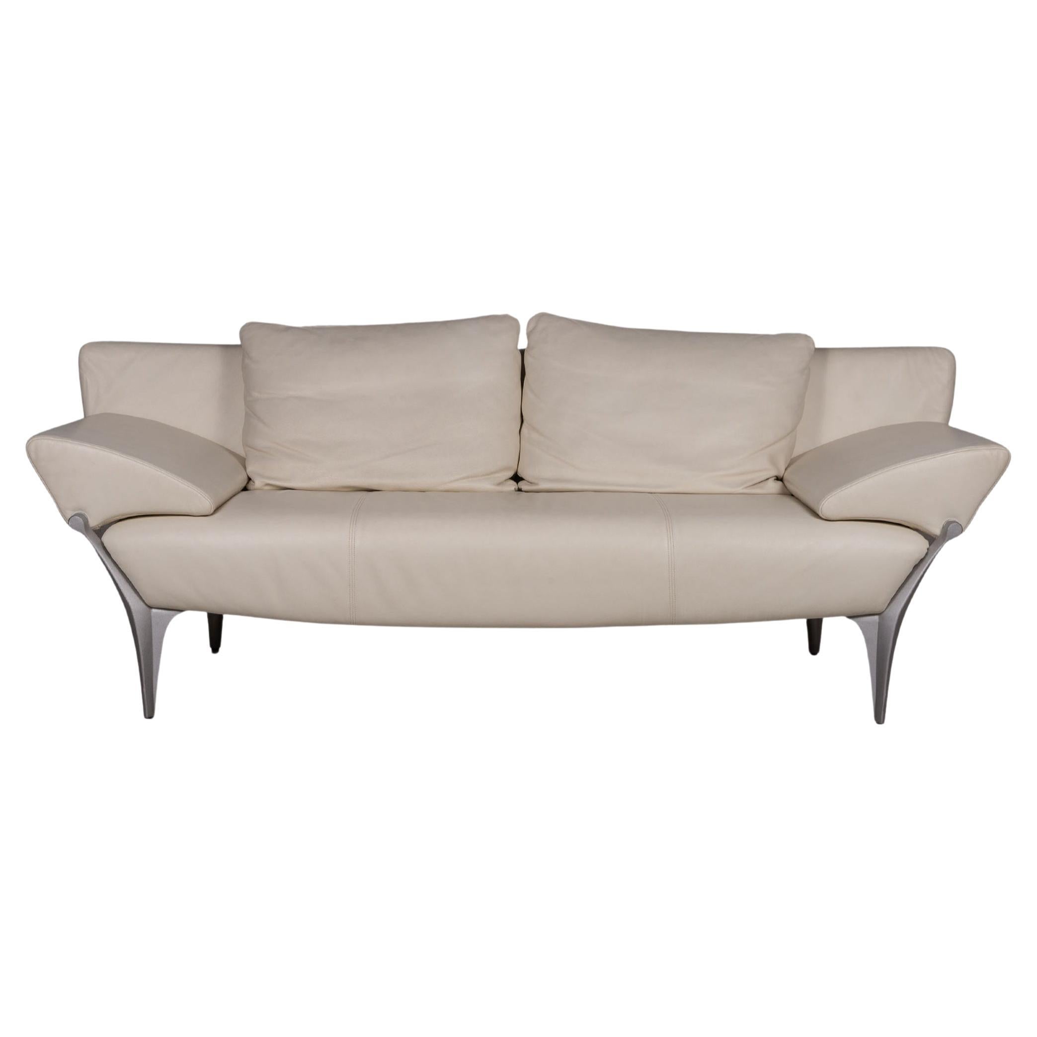 Rolf Benz 1600 Leather Sofa Cream Three-Seater Couch Function For Sale