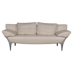 Rolf Benz 1600 Leather Sofa Cream Three-Seater Couch Function