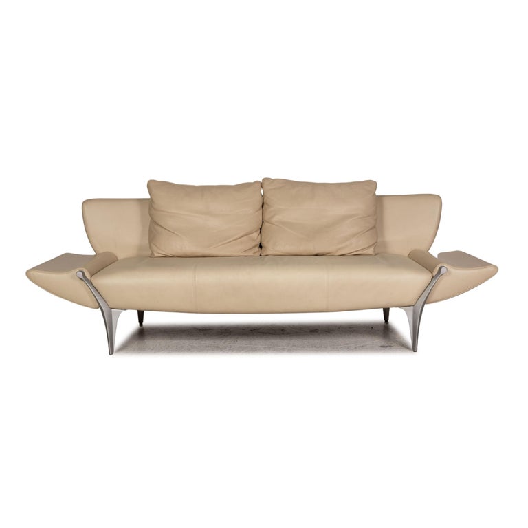 Rolf Benz 1600 Leather Sofa Cream Two-Seater Couch Function For Sale at  1stDibs