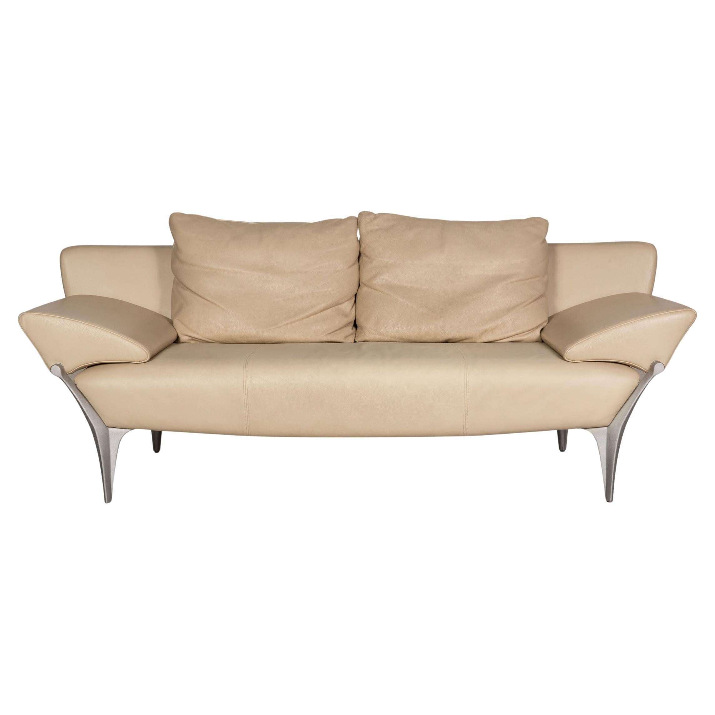 Rolf Benz 1600 Leather Sofa Cream Two-Seater Couch Function For Sale