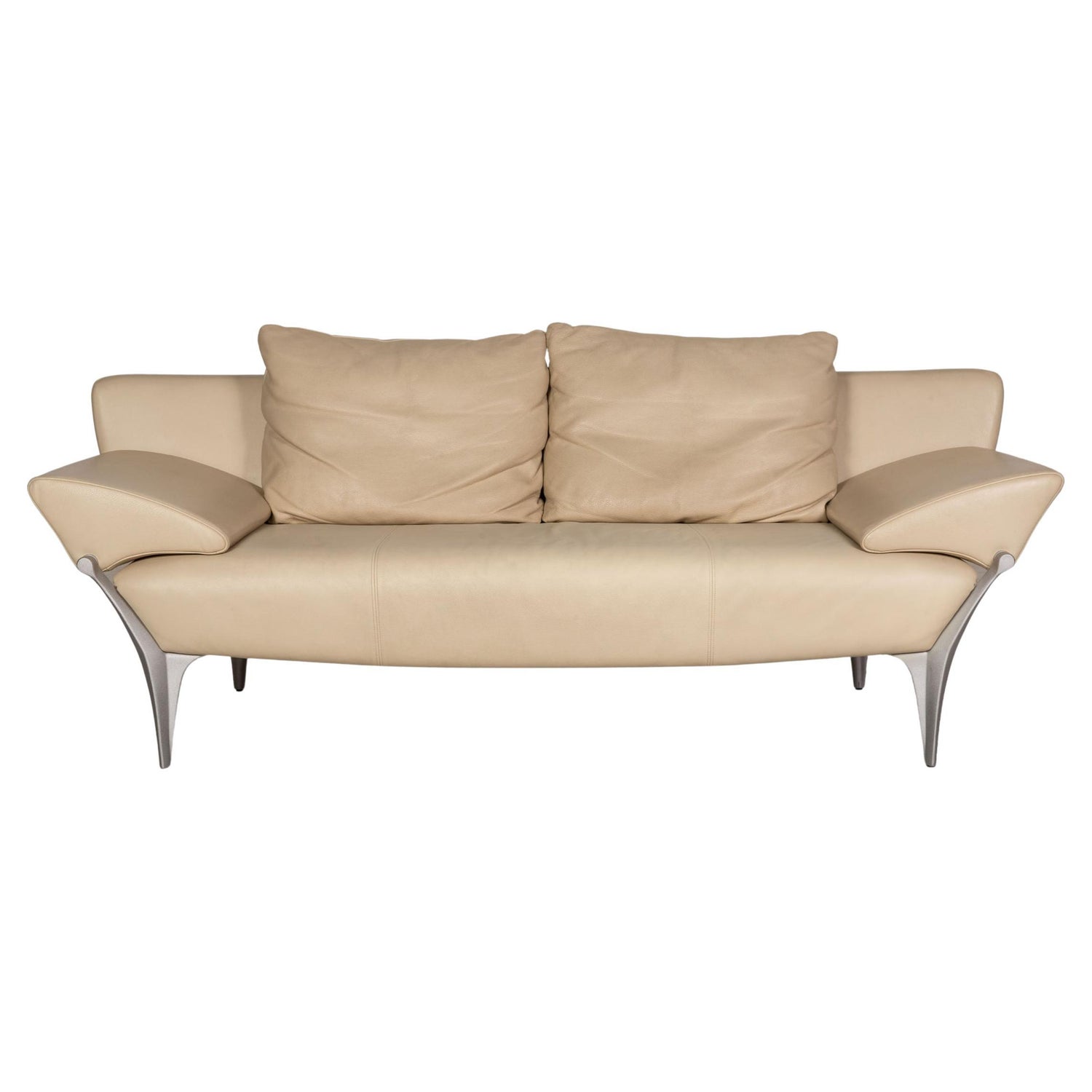 Rolf Benz 1600 Leather Sofa Cream Two-Seater Couch Function For Sale at  1stDibs