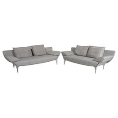 Rolf Benz 1600 Leather Sofa Set Gray 1 Three-Seater 1 Two-Seater