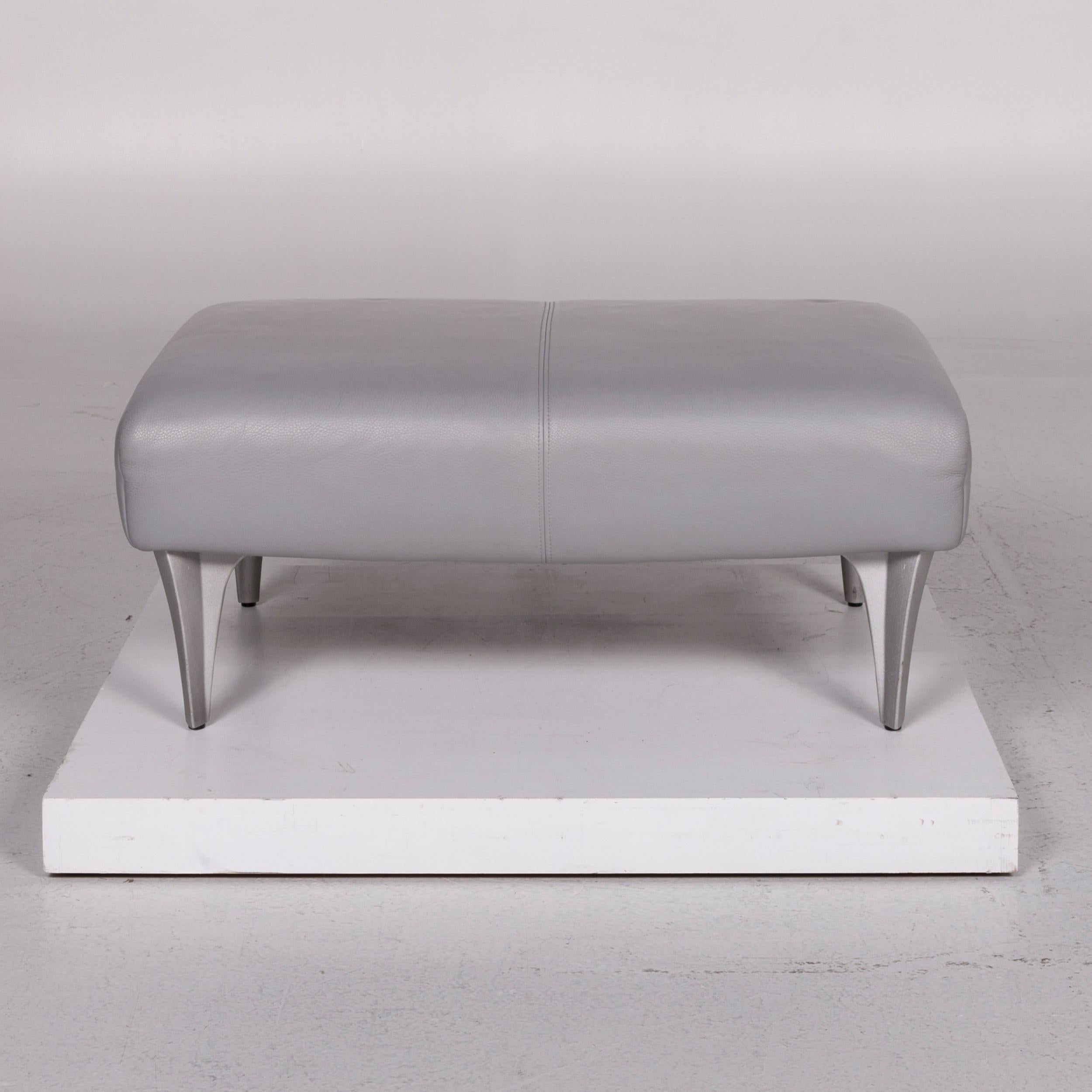 Contemporary Rolf Benz 1600 Leather Stool Gray