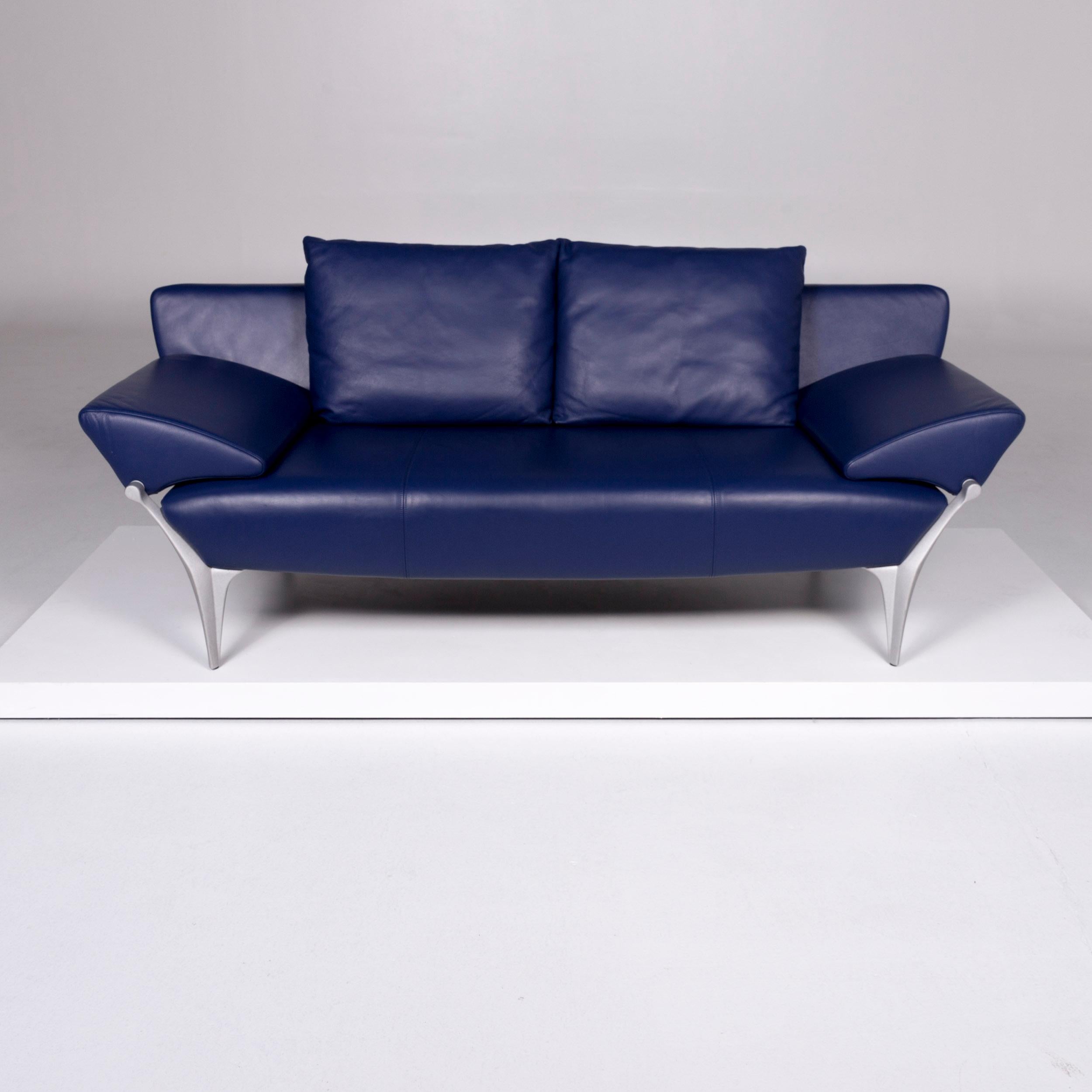 Rolf Benz 1600 Leder Sofa Blau Zweisitzer Couch In Good Condition For Sale In Cologne, DE