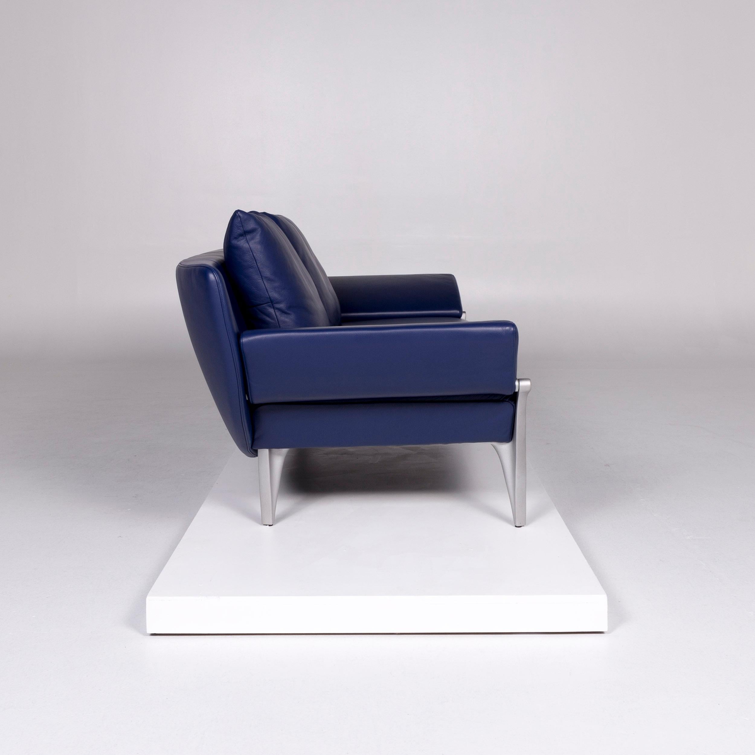 Contemporary Rolf Benz 1600 Leder Sofa Blau Zweisitzer Couch For Sale