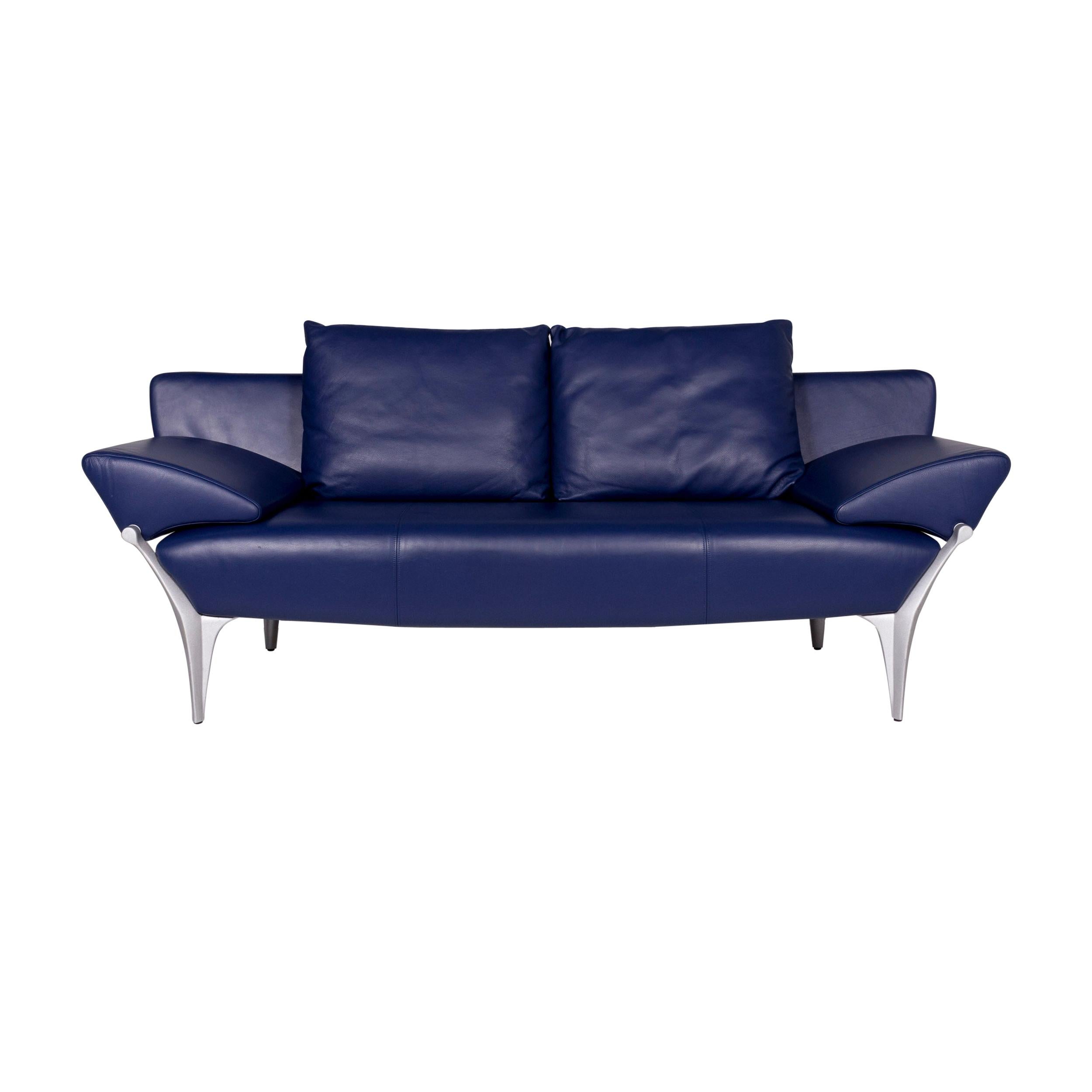 Rolf Benz 1600 Leder Sofa Blau Zweisitzer Couch For Sale