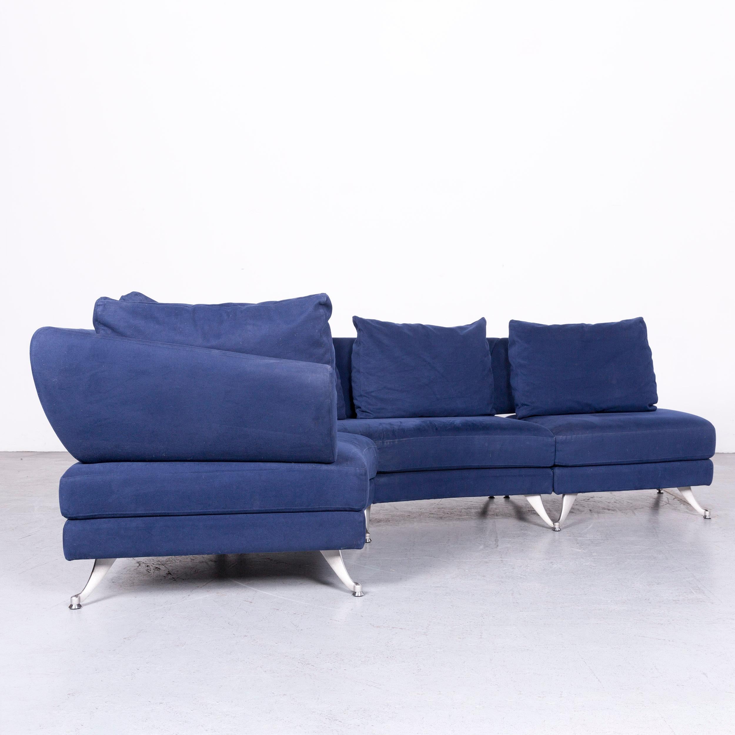 Rolf Benz 222 Designer Sofa Blue Fabric Three-Seat Corner Couch For Sale 2
