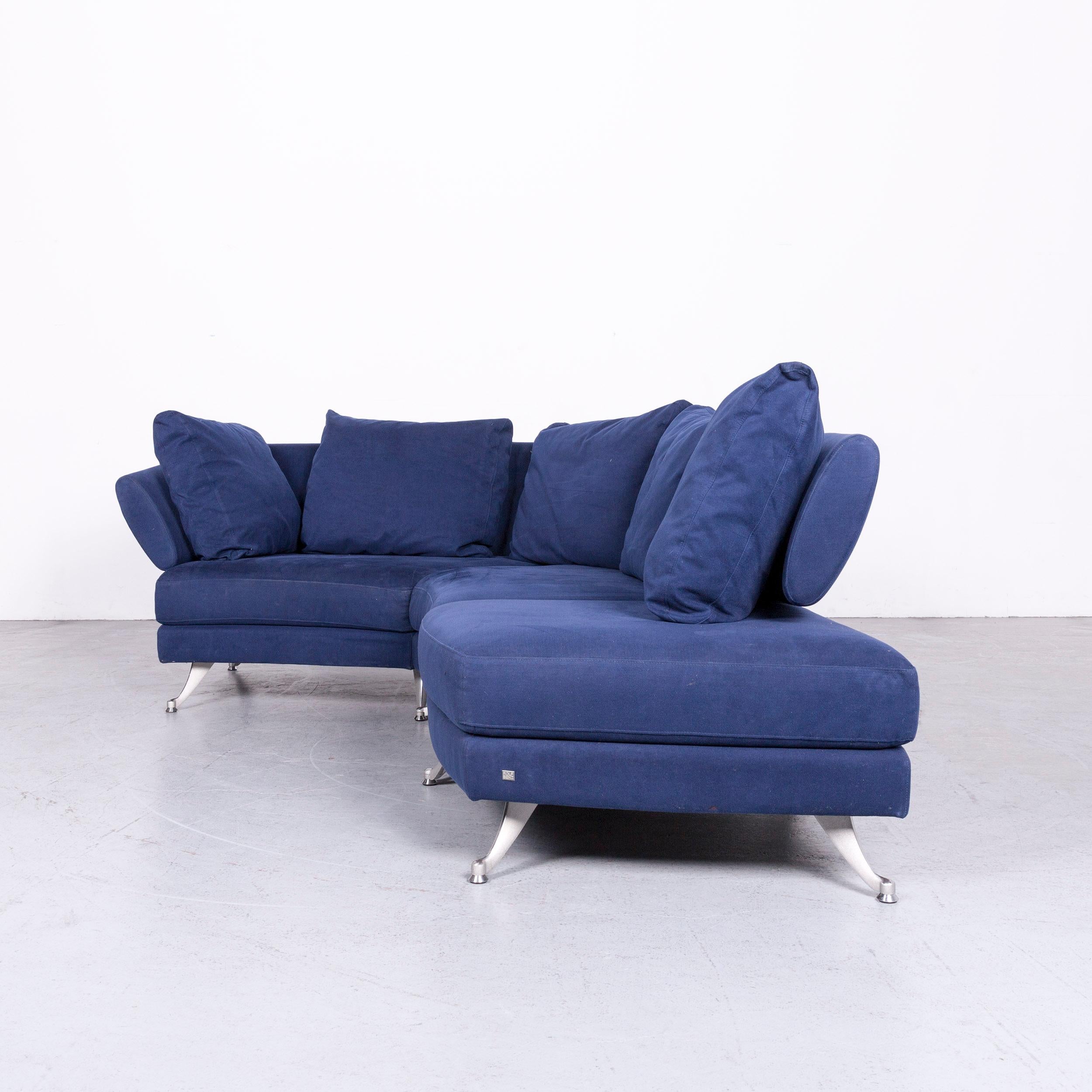 Rolf Benz 222 Designer Sofa Blue Fabric Three-Seat Corner Couch For Sale 4