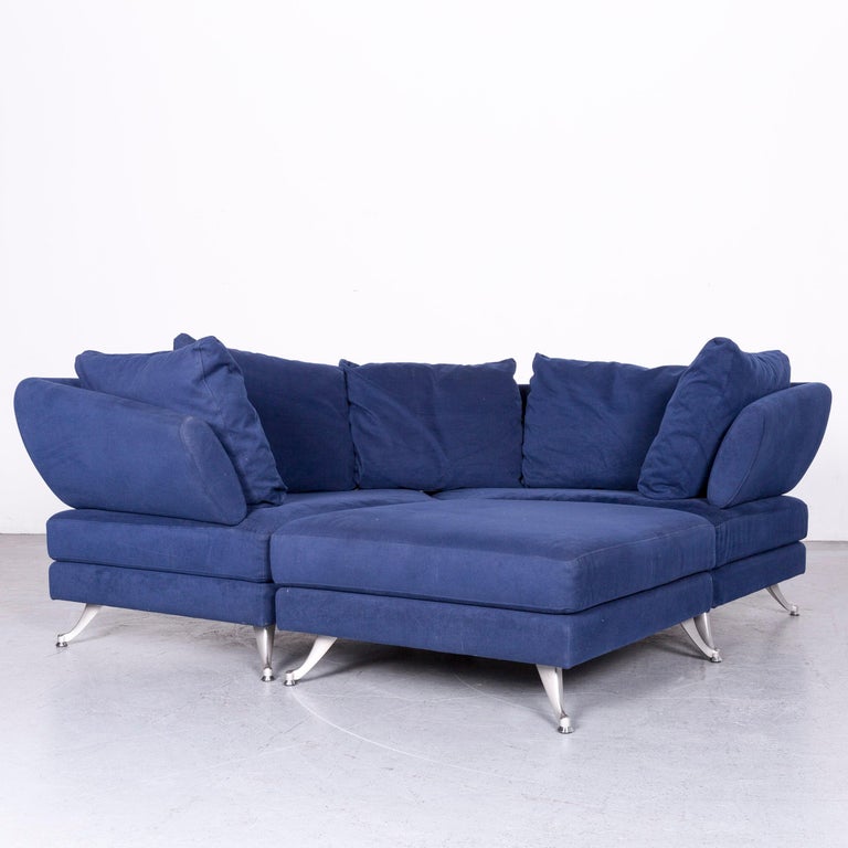 Rolf Benz 222 Designer Sofa Blue Fabric ThreeSeat Corner Couch at
