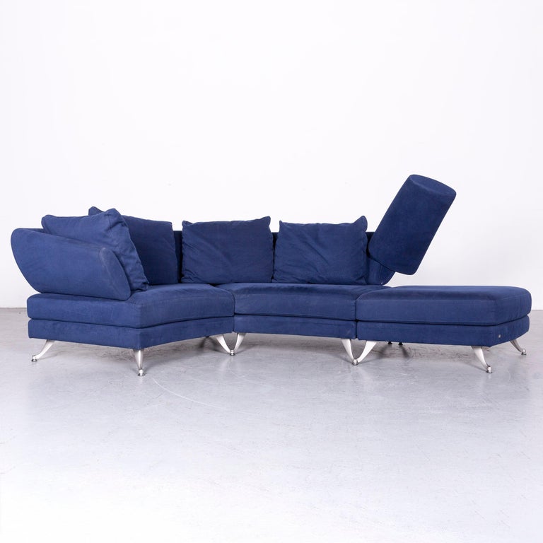 Rolf Benz 222 Designer Sofa Blue Fabric Three-Seat Corner Couch at 1stDibs