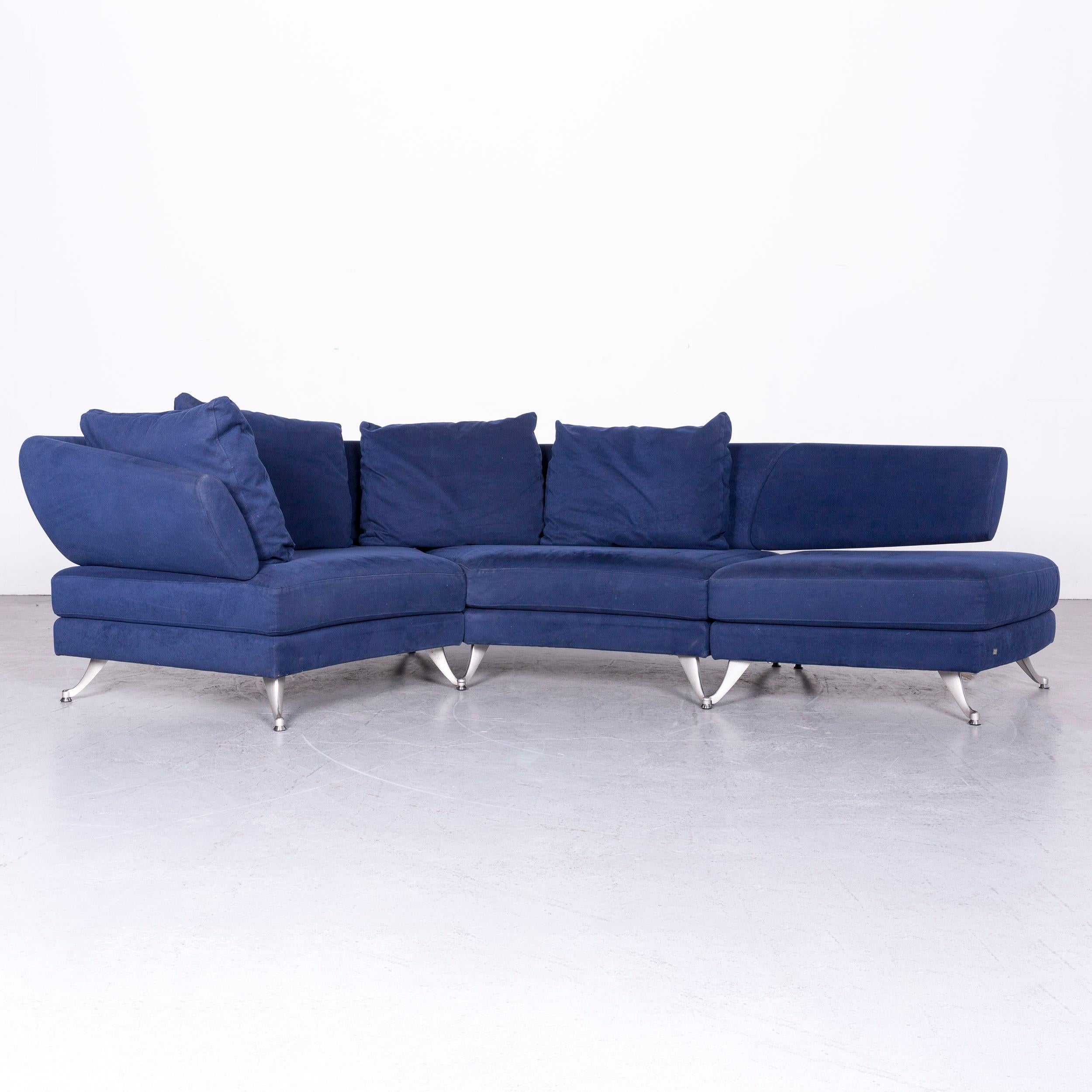 Modern Rolf Benz 222 Designer Sofa Blue Fabric Three-Seat Corner Couch