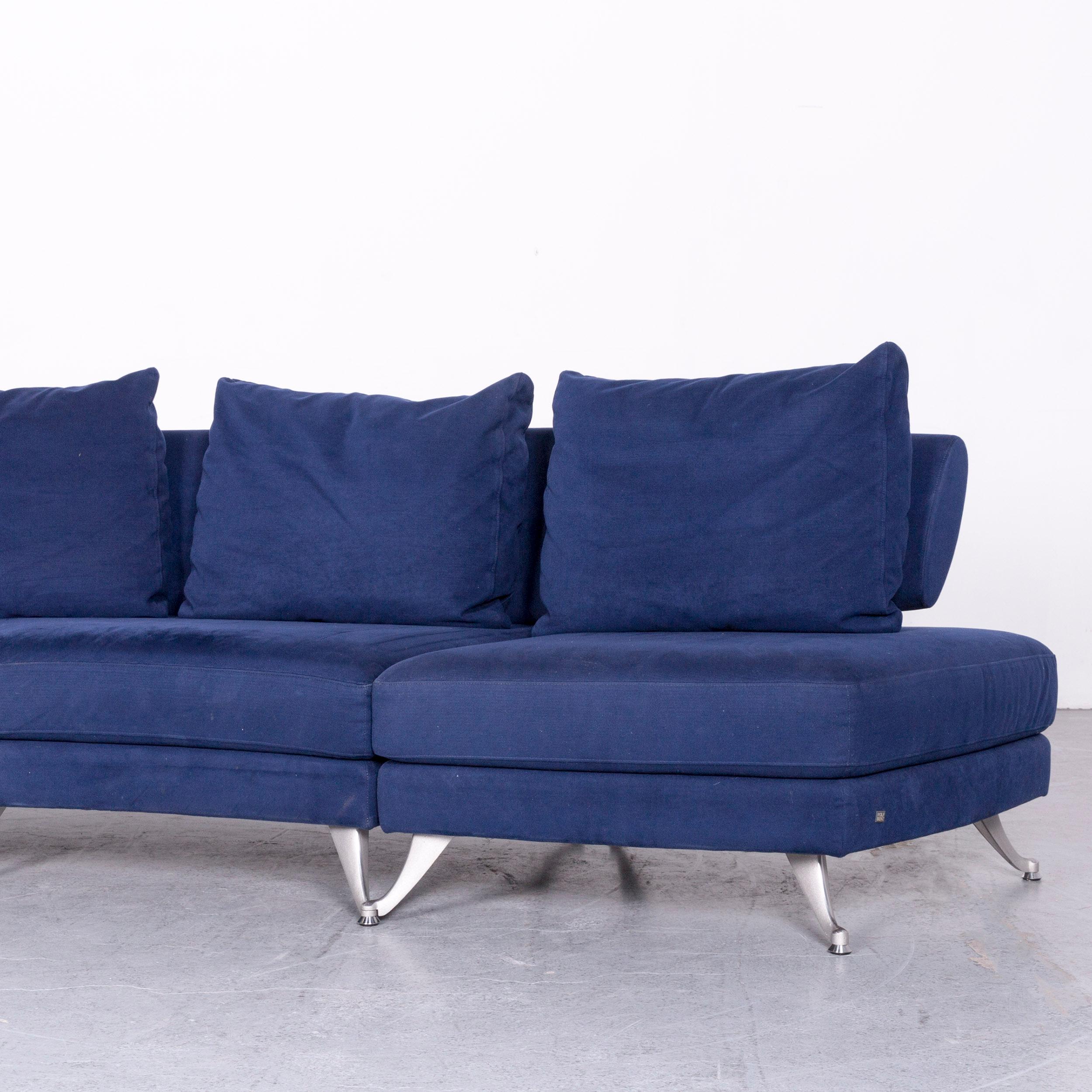 Rolf Benz 222 Designer Sofa Blue Fabric Three-Seat Corner Couch In Excellent Condition For Sale In Cologne, DE