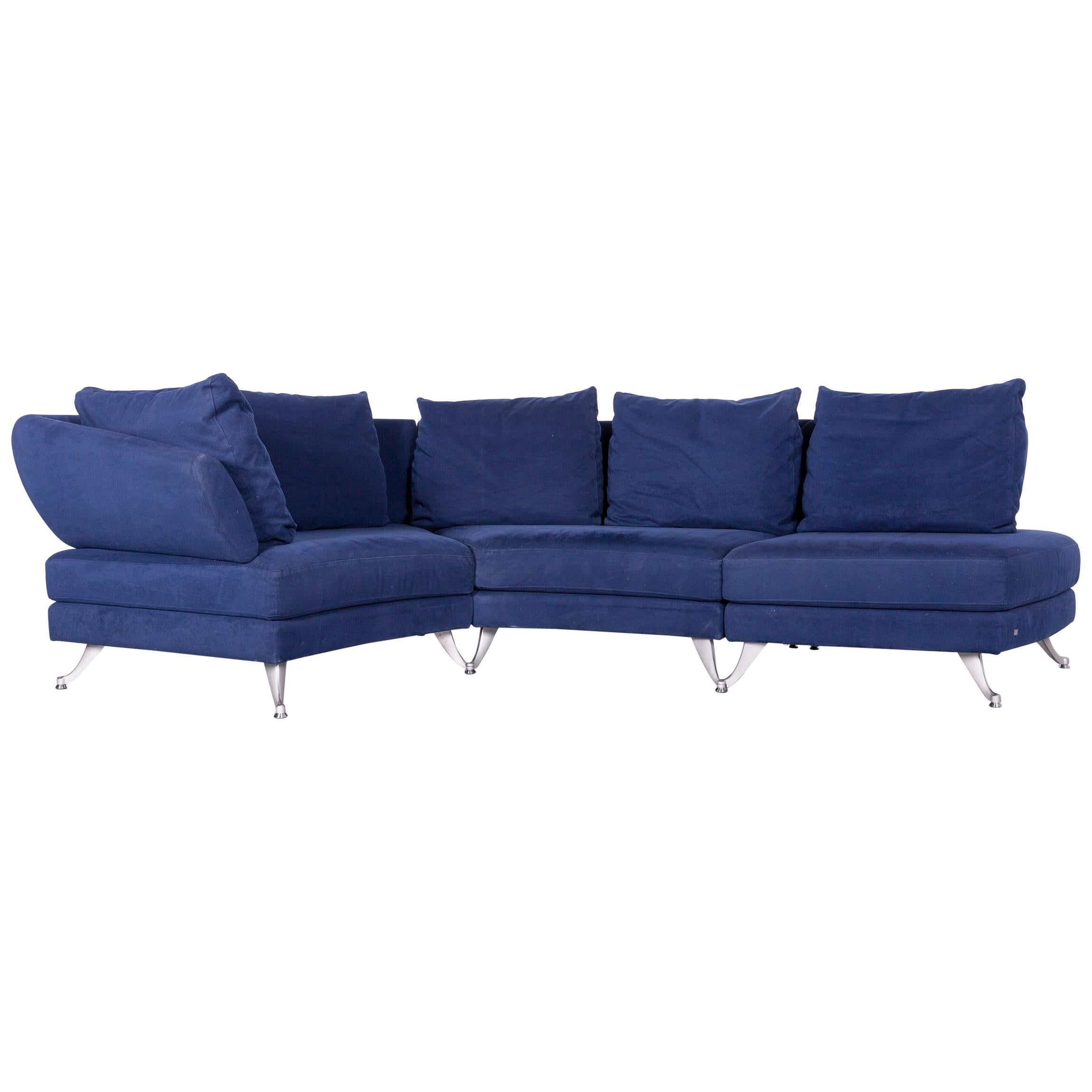 Rolf Benz 222 Designer Sofa Blue Fabric Three-Seat Corner Couch For Sale
