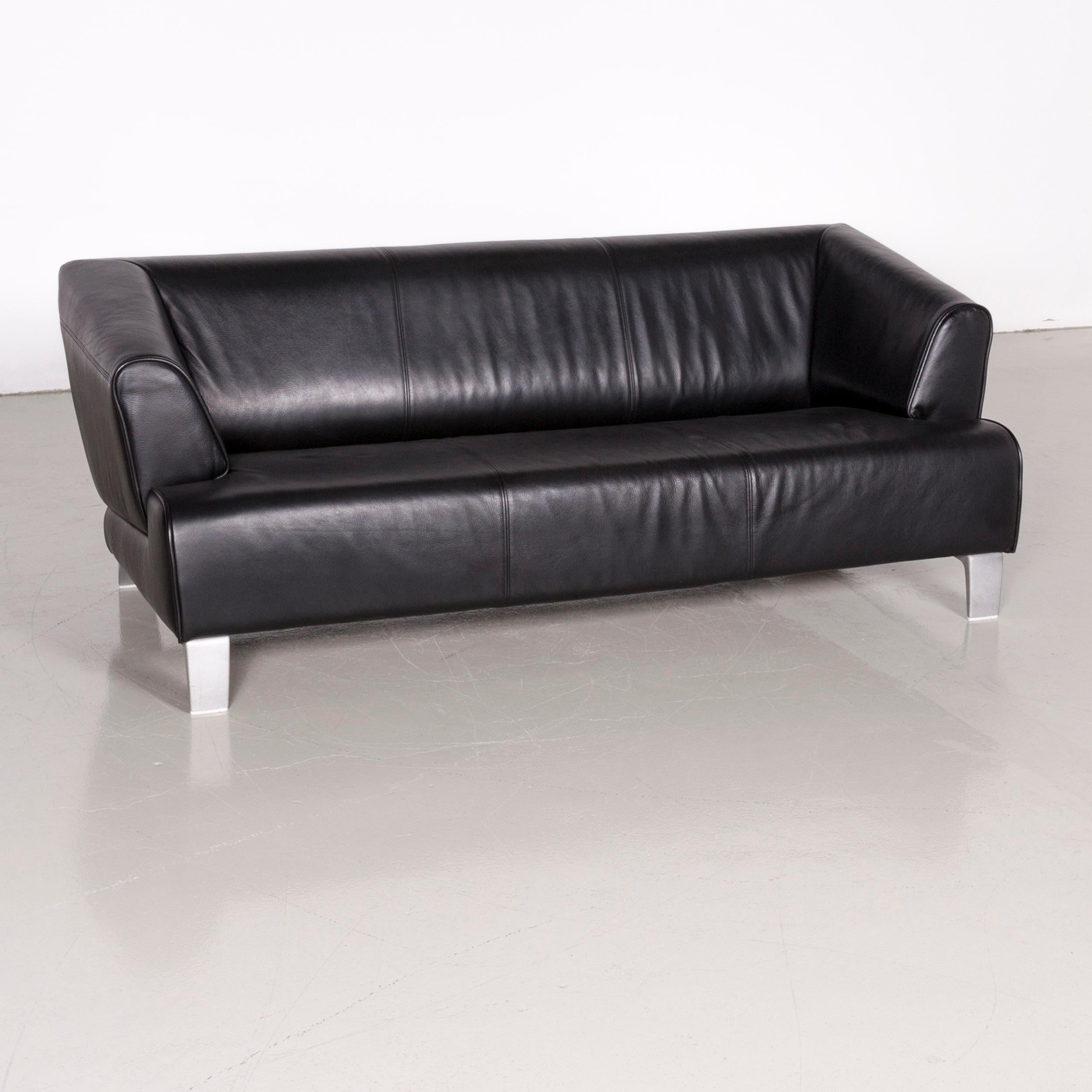 Rolf Benz 2300 designer sofa black two-seat leather couch.