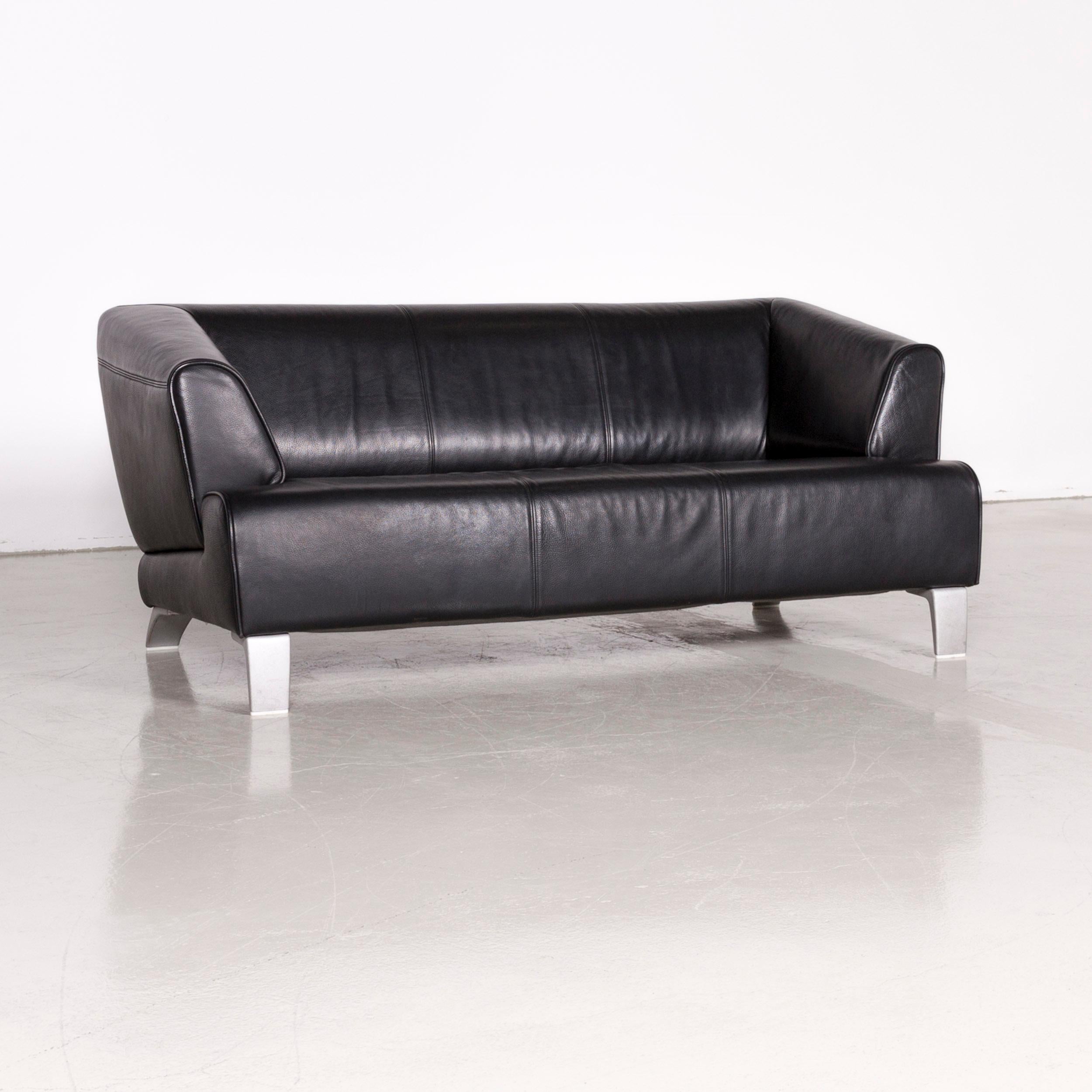 Rolf Benz 2300 designer sofa black two-seat leather couch.