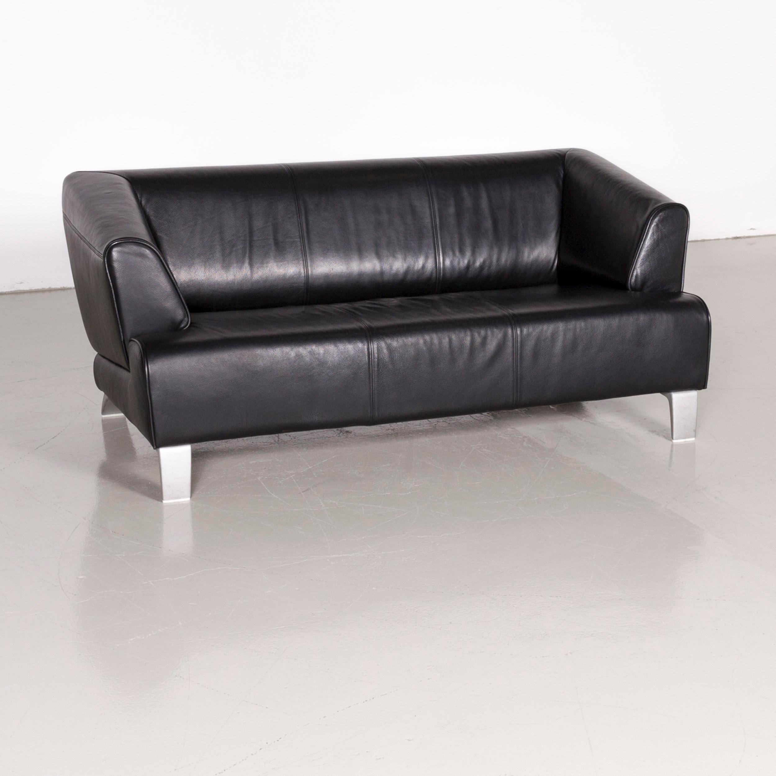 Modern Rolf Benz 2300 Designer Sofa Black Two-Seat Leather Couch