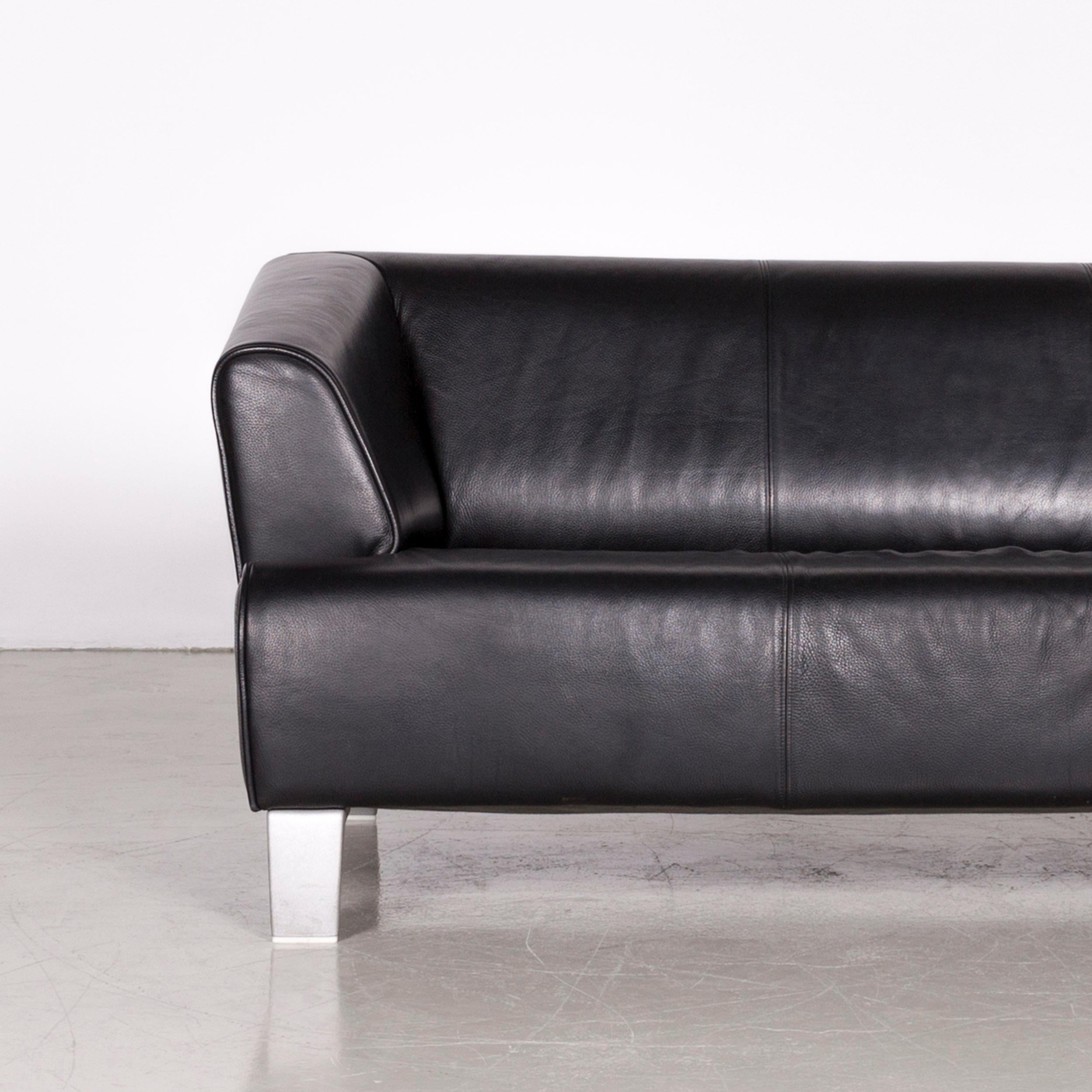 German Rolf Benz 2300 Designer Sofa Black Two-Seat Leather Couch