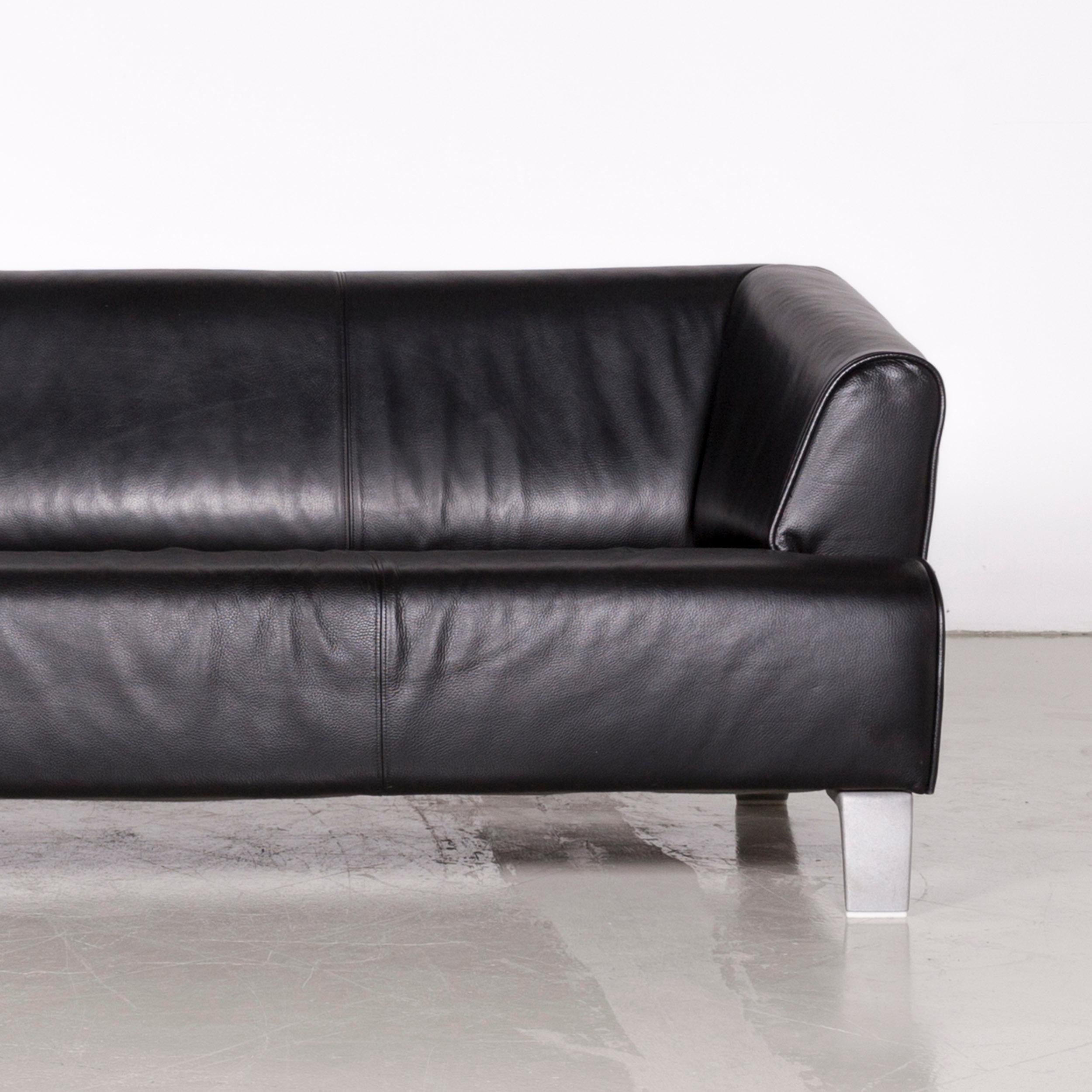 Rolf Benz 2300 Designer Sofa Black Two-Seat Leather Couch In Good Condition In Cologne, DE