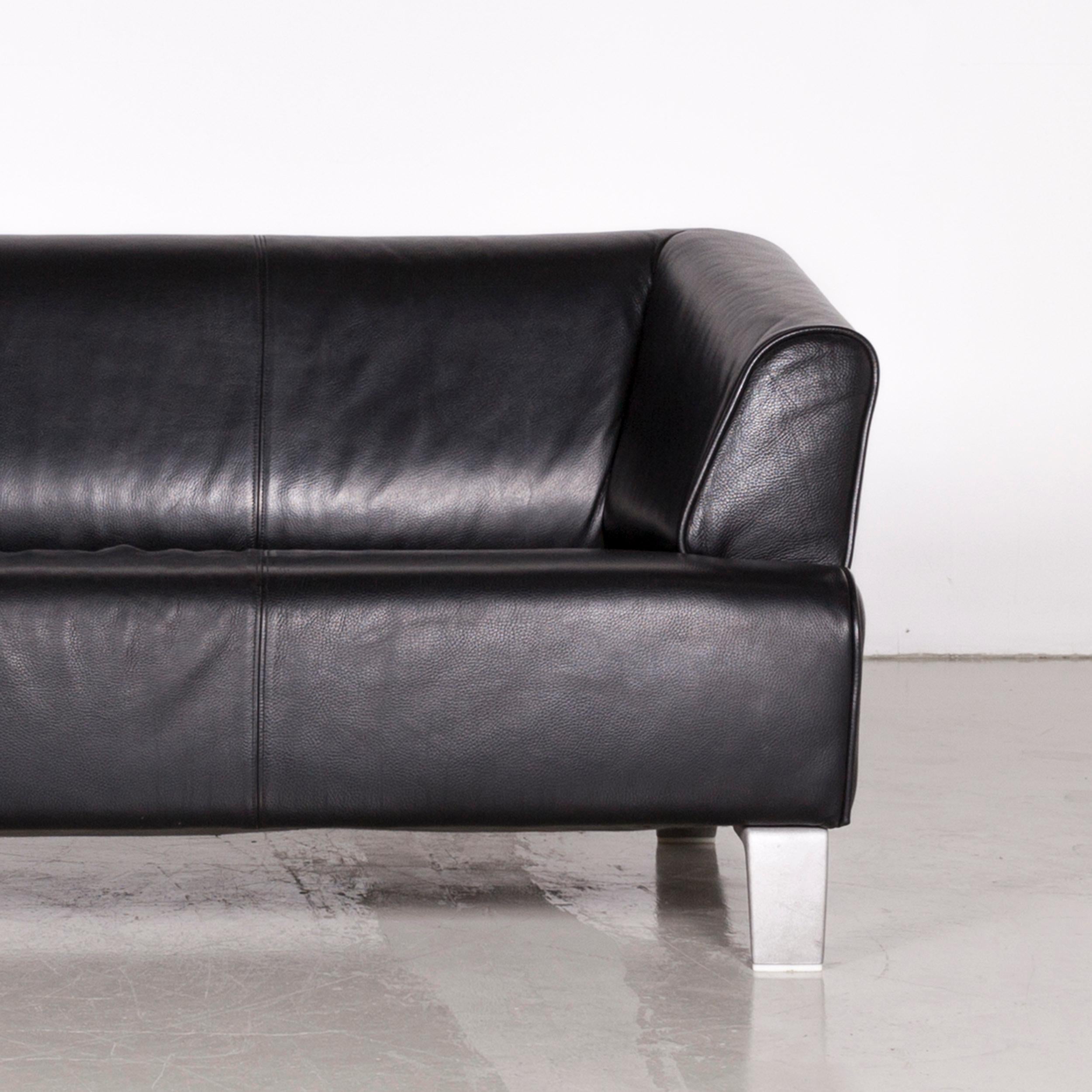 Rolf Benz 2300 Designer Sofa Black Two-Seat Leather Couch In Good Condition In Cologne, DE